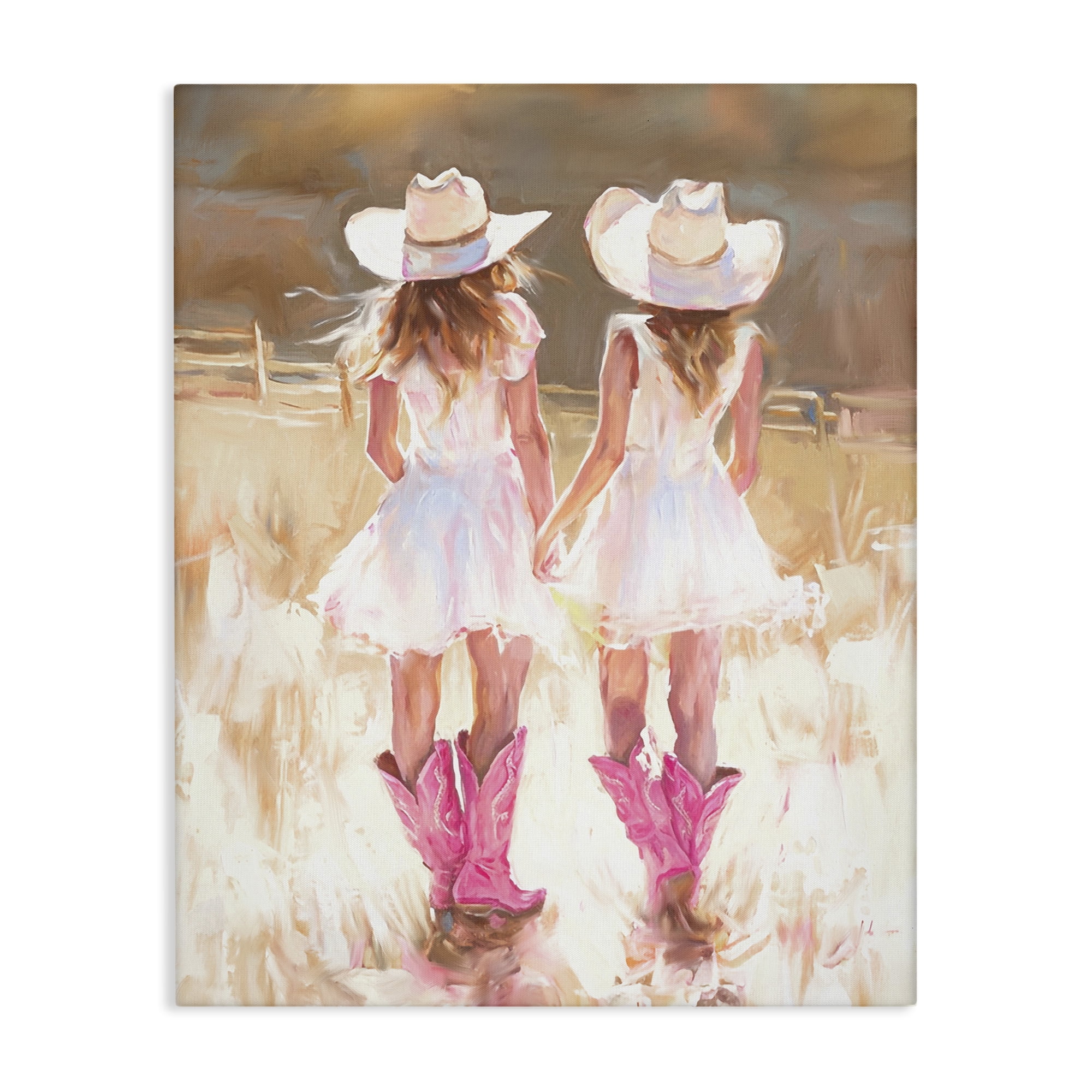 Stupell Industries Sunlit Cowgirl Sisters Novelty Painting Gallery Wrapped Canvas Art Print Wall Art, 24 x 30