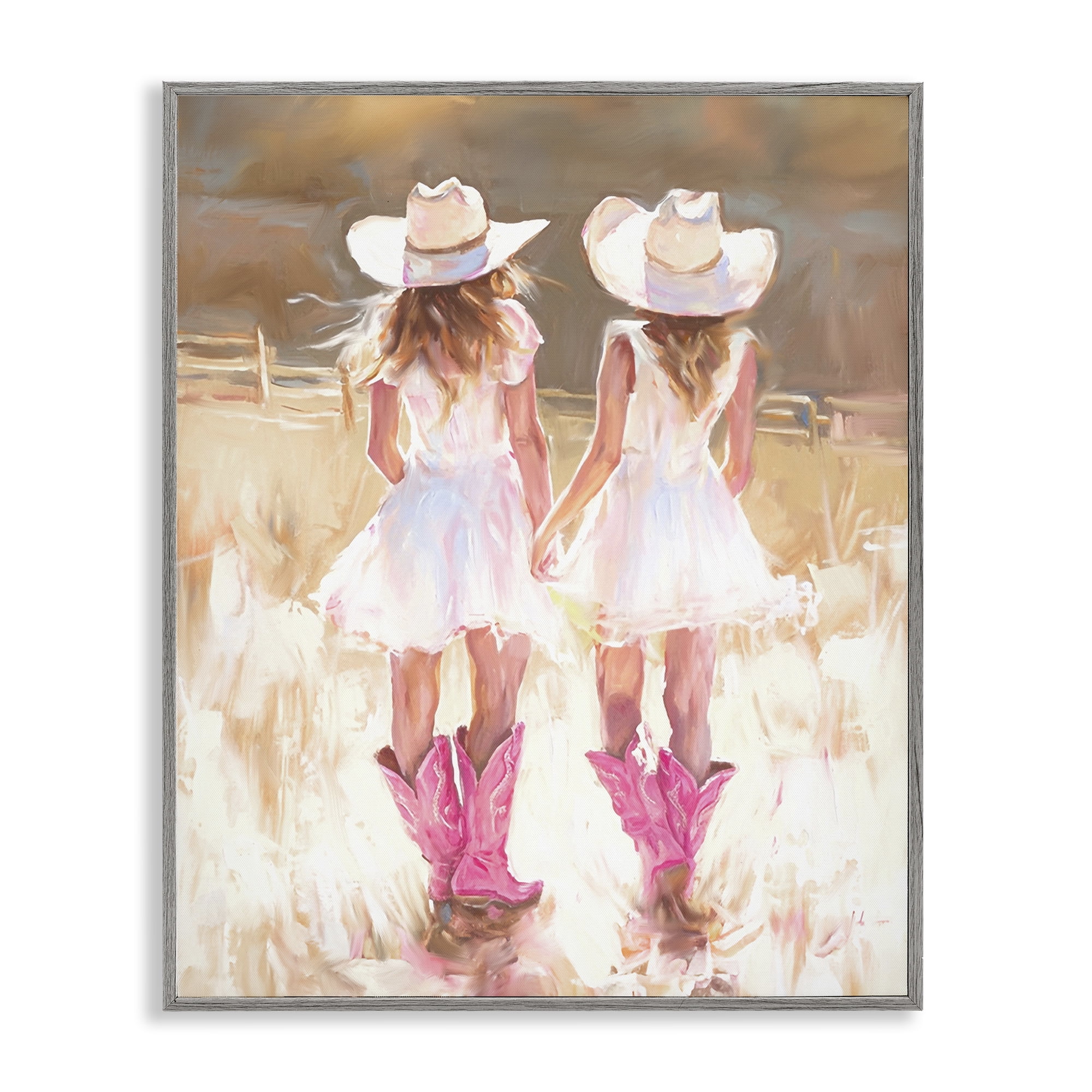 Stupell Industries Sunlit Cowgirl Sisters Novelty Painting Gray Framed Art Print Wall Art, 24 x 30