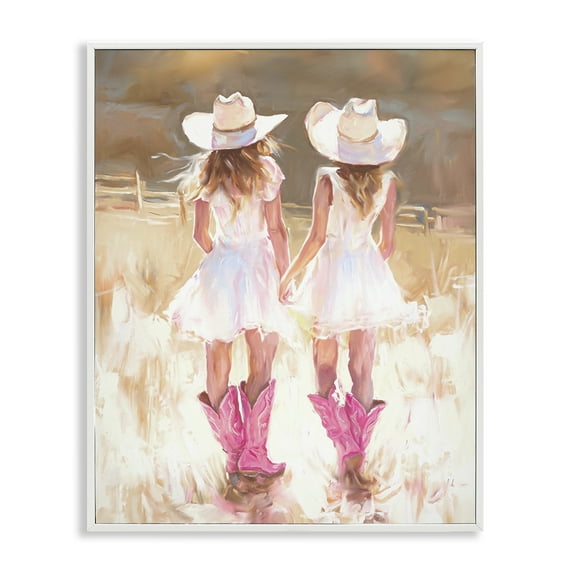 Stupell Industries Sunlit Cowgirl Sisters Novelty Painting White Framed Art Print Wall Art, 24 x 30