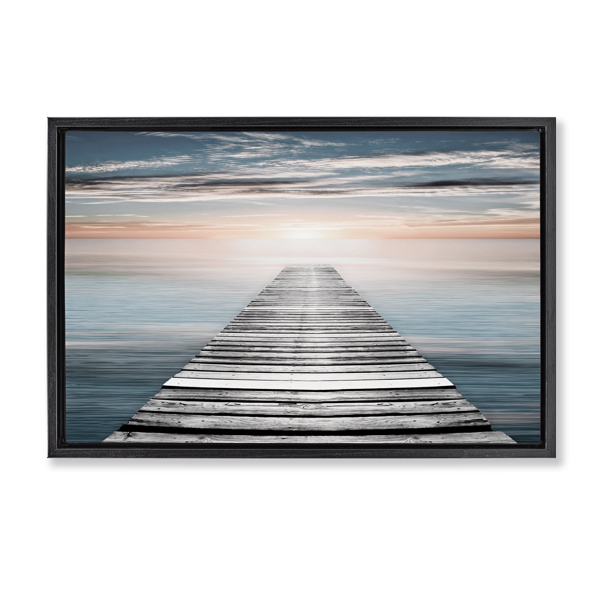 Stupell Industries Sunlit Dock Planks Landscape & Nature Photography Black Floater Framed Canvas Art Print Wall Art, 25 x 17