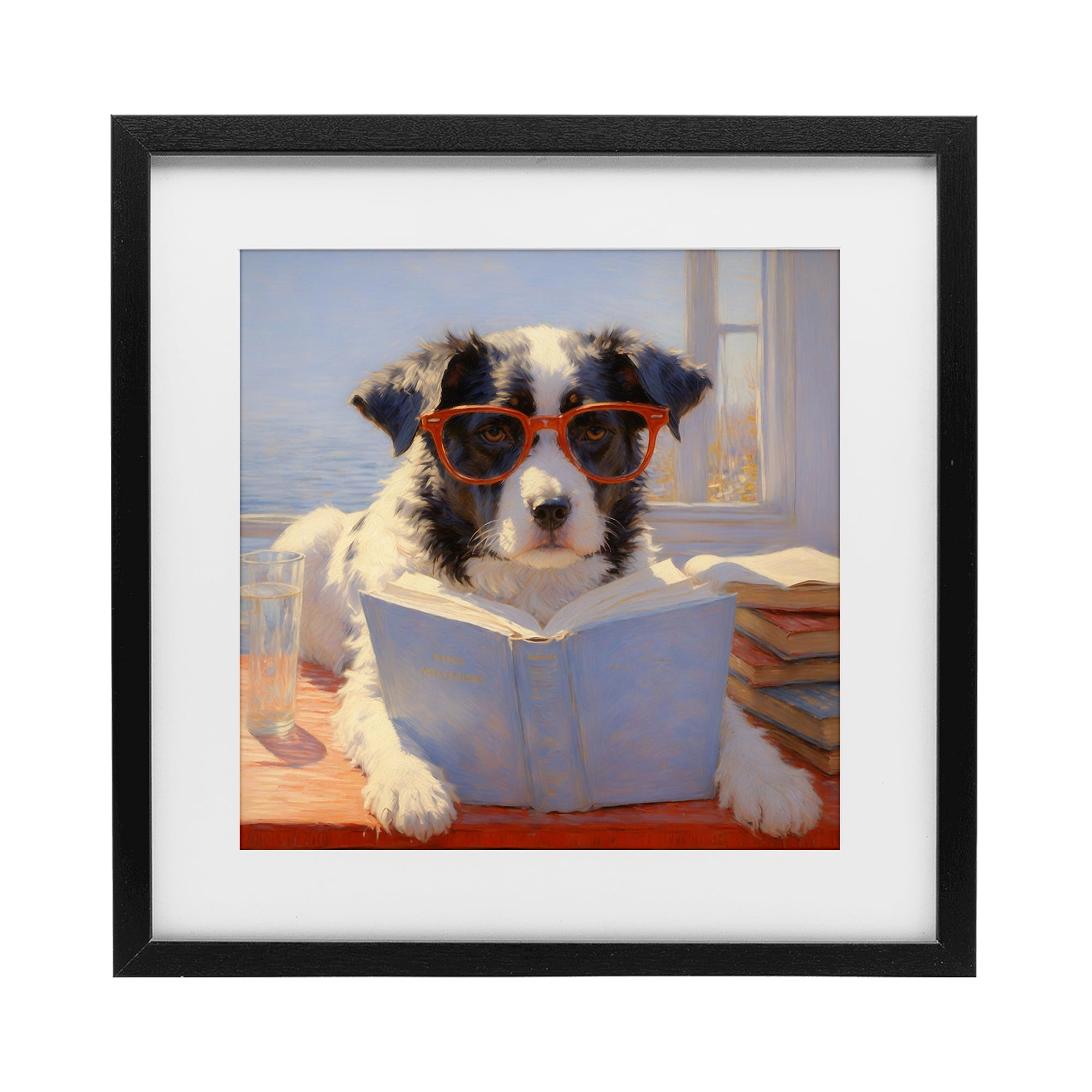 Stupell Industries Sunlit Dog Reading By Window Black Framed Print Under Glass, design by Angie Hawke