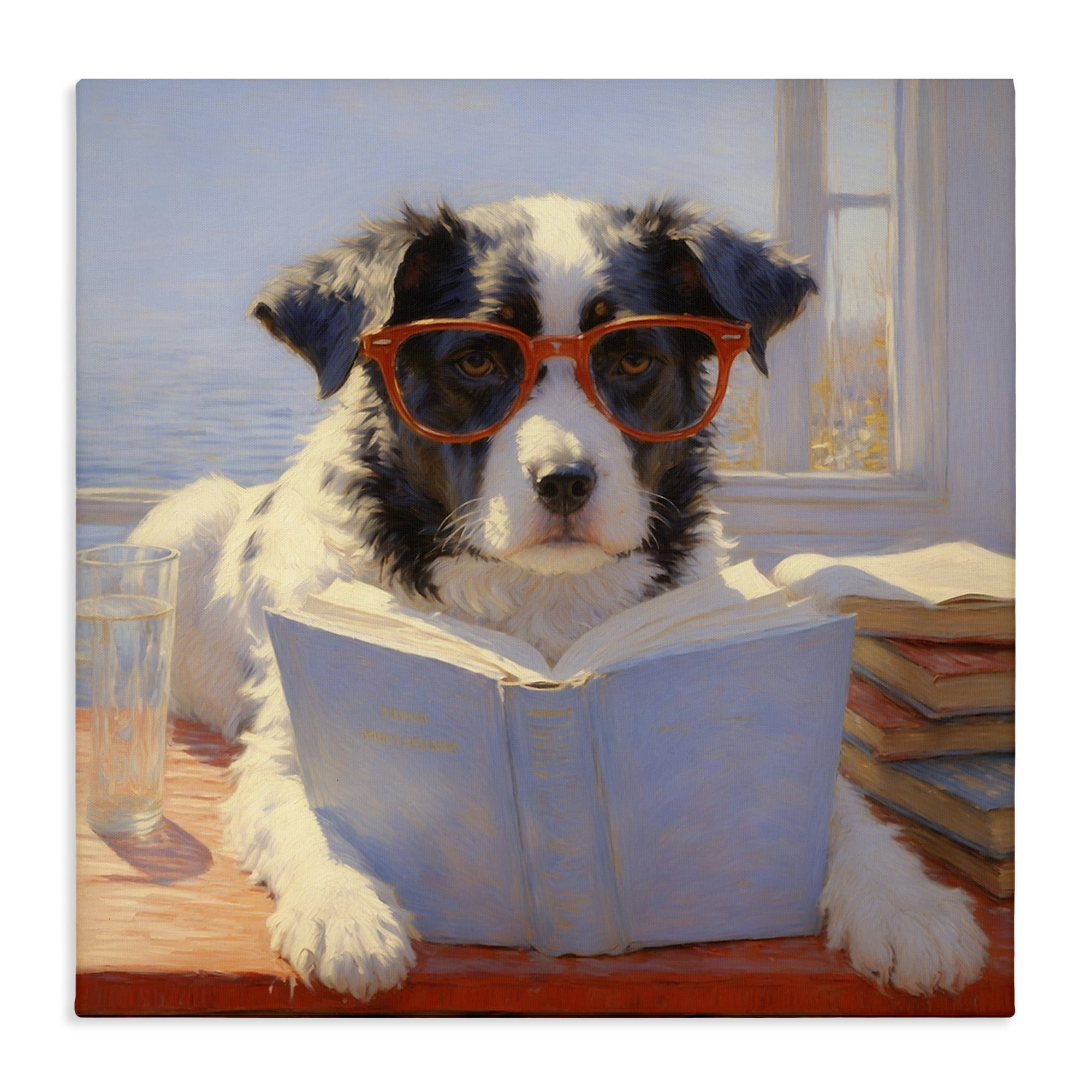 Stupell Industries Sunlit Dog Reading By Window Canvas Wall Art, design by Angie Hawke