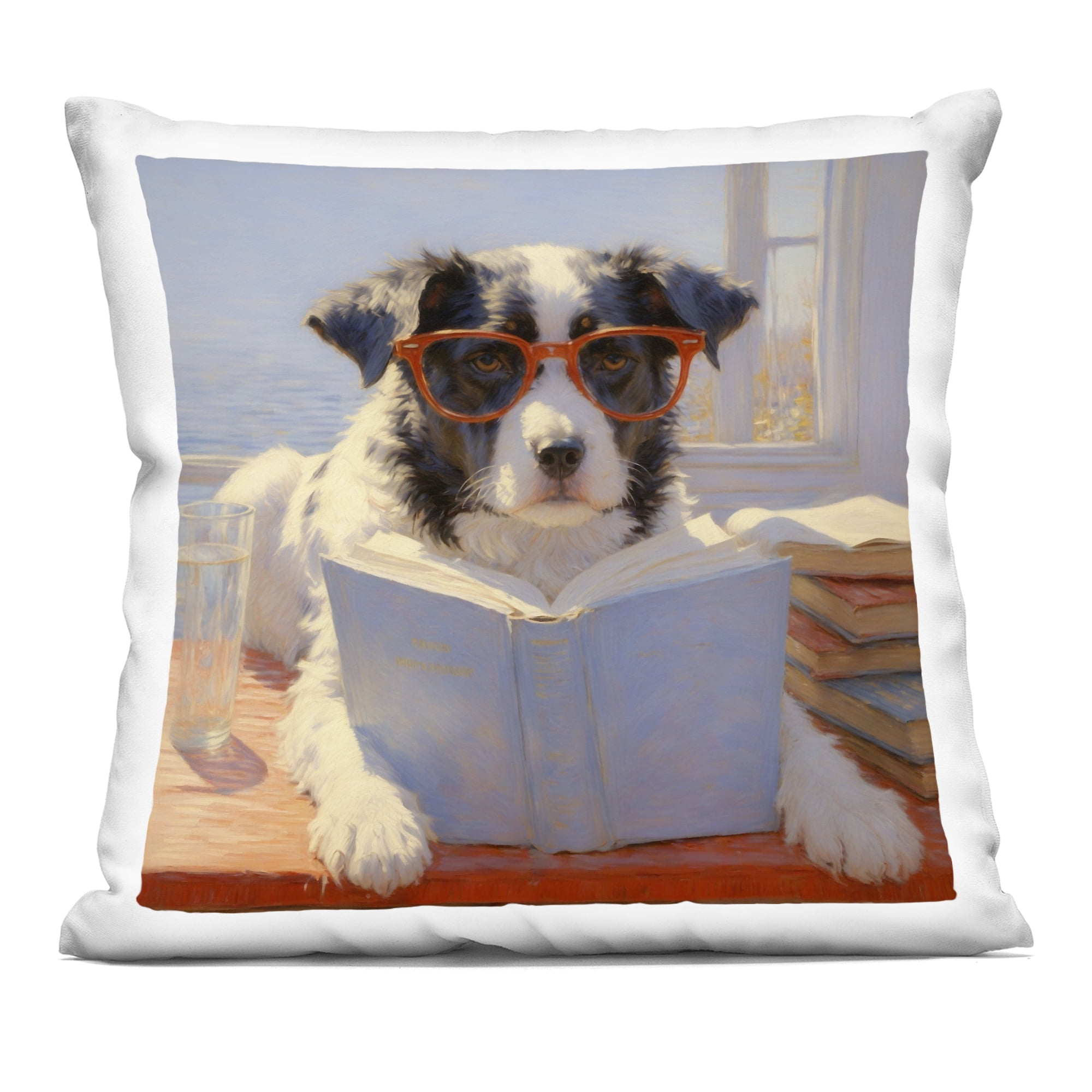 Stupell Industries Sunlit Dog Reading By Window Decorative Printed Throw Pillow, design by Angie Hawke, 18 x 7 x 18