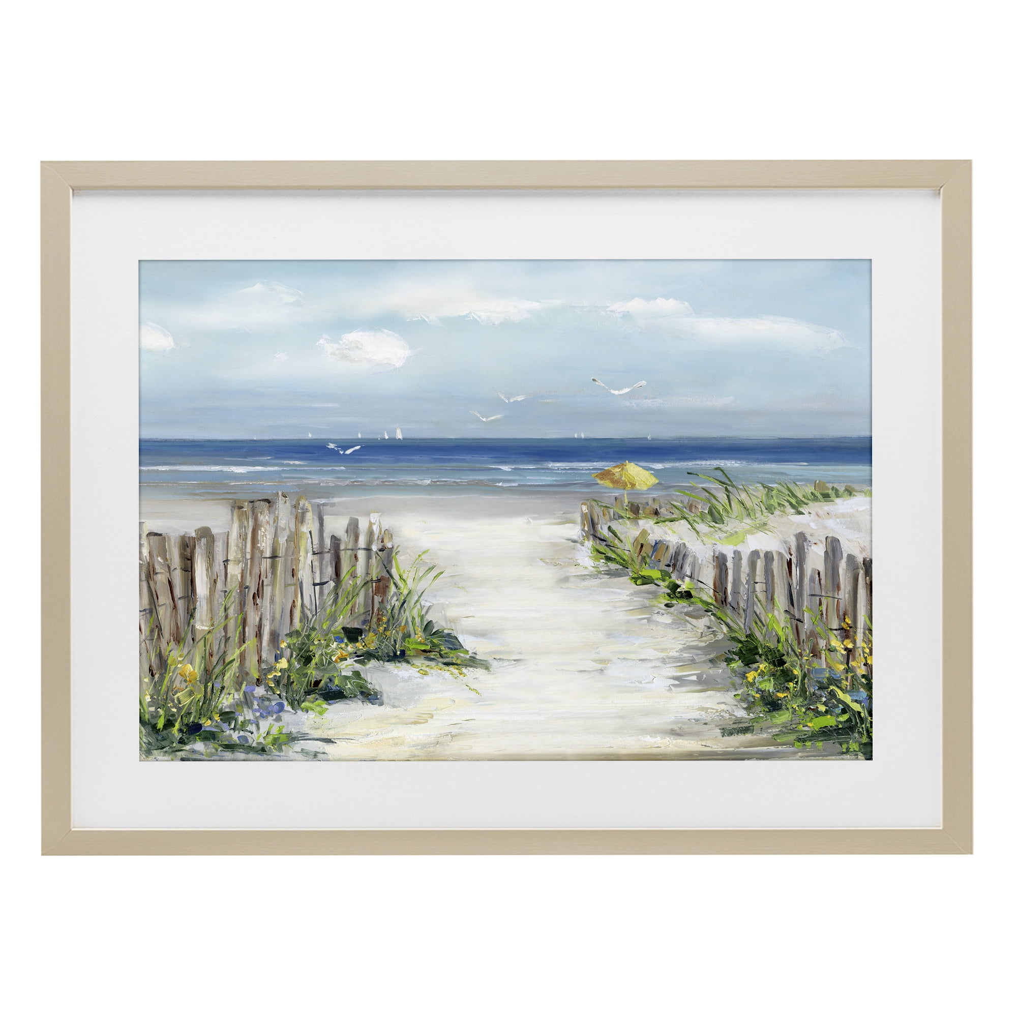 Stupell Industries Sunlit Dune Path To Ocean Birch Framed Print Under Glass, design by Sally Swatland