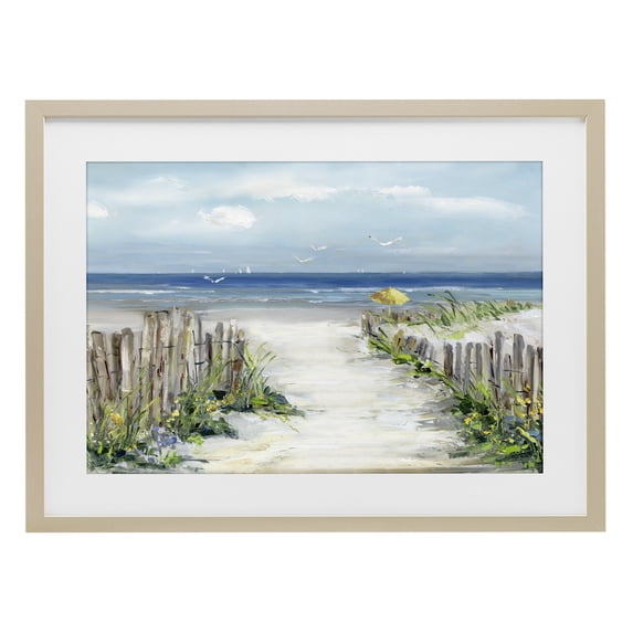Stupell Industries Transitional Sunlit Dune Path To Ocean Birch Framed Print Under Glass, 23 x 17, by Sally Swatland