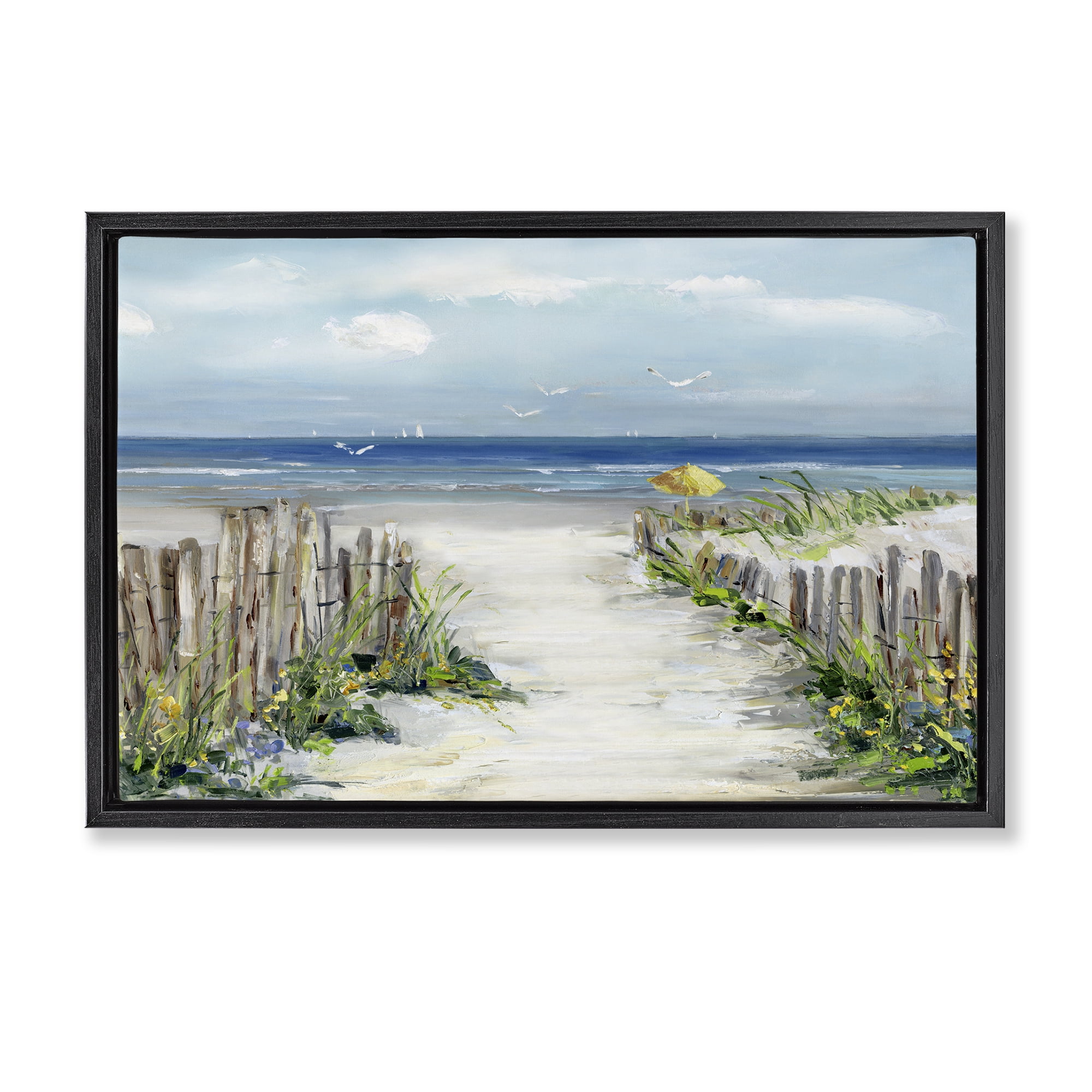 Stupell Industries Sunlit Dune Path To Ocean Black Framed Floater Canvas Wall Art, design by Sally Swatland