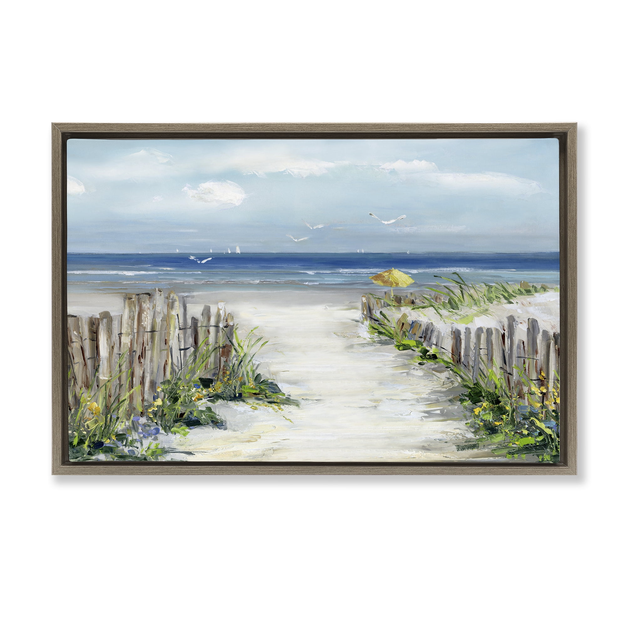 Stupell Industries Sunlit Dune Path To Ocean Brown Framed Floater Canvas Wall Art, design by Sally Swatland