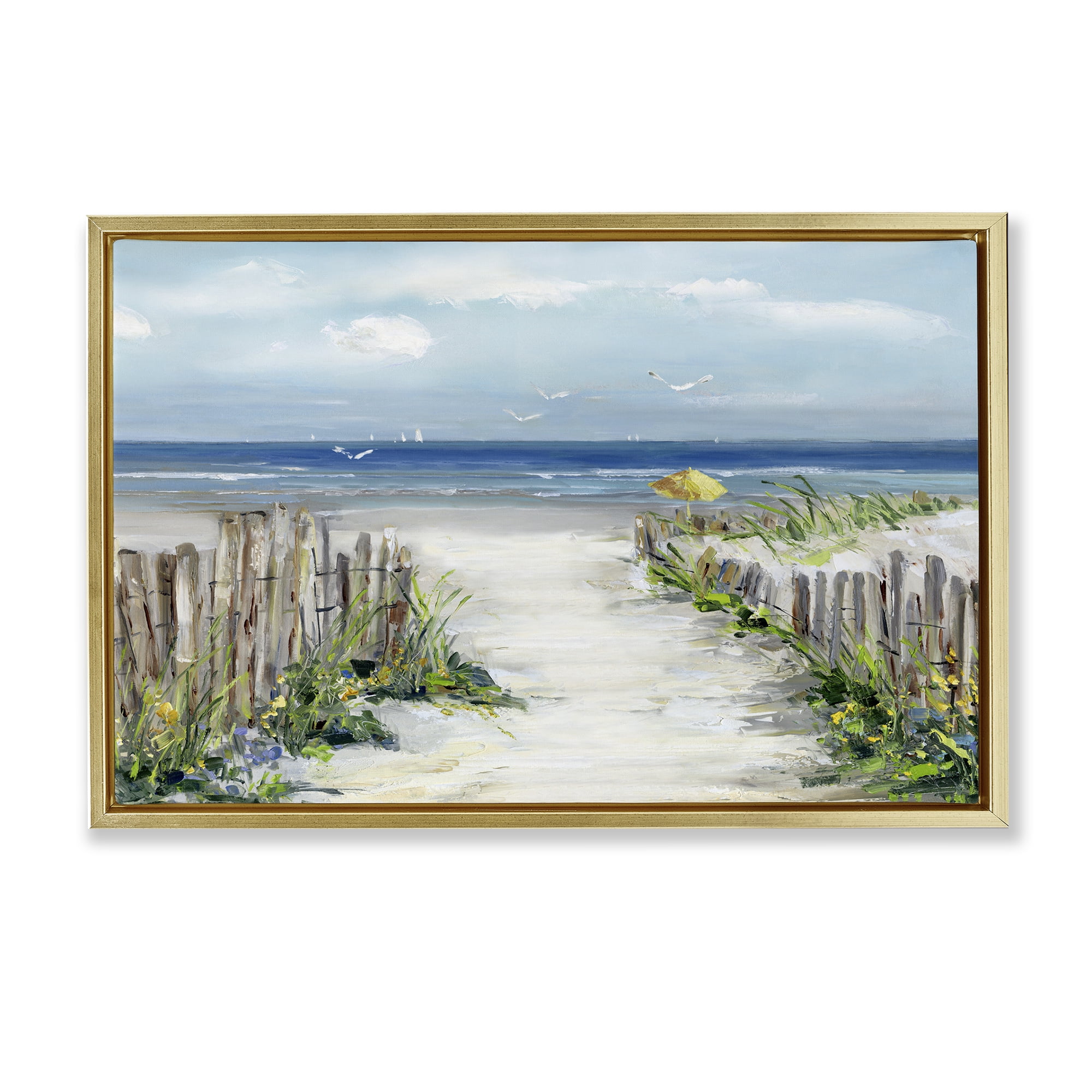 Stupell Industries Sunlit Dune Path To Ocean Gold Framed Floater Canvas Wall Art, design by Sally Swatland