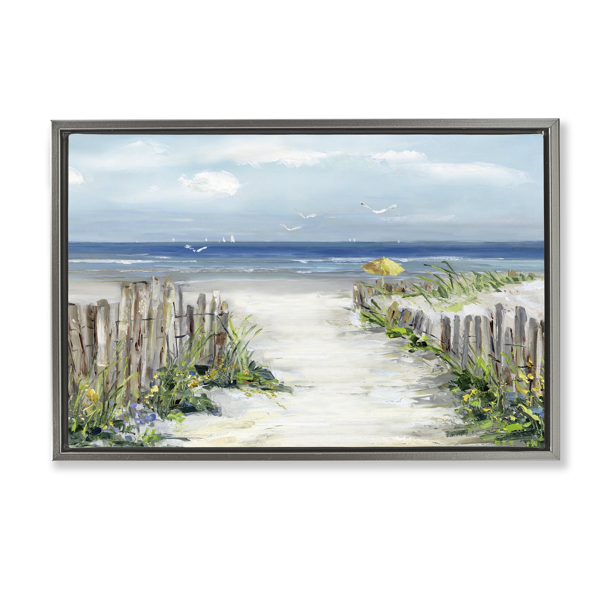 Stupell Industries Sunlit Dune Path To Ocean Gray Framed Floater Canvas Wall Art, design by Sally Swatland