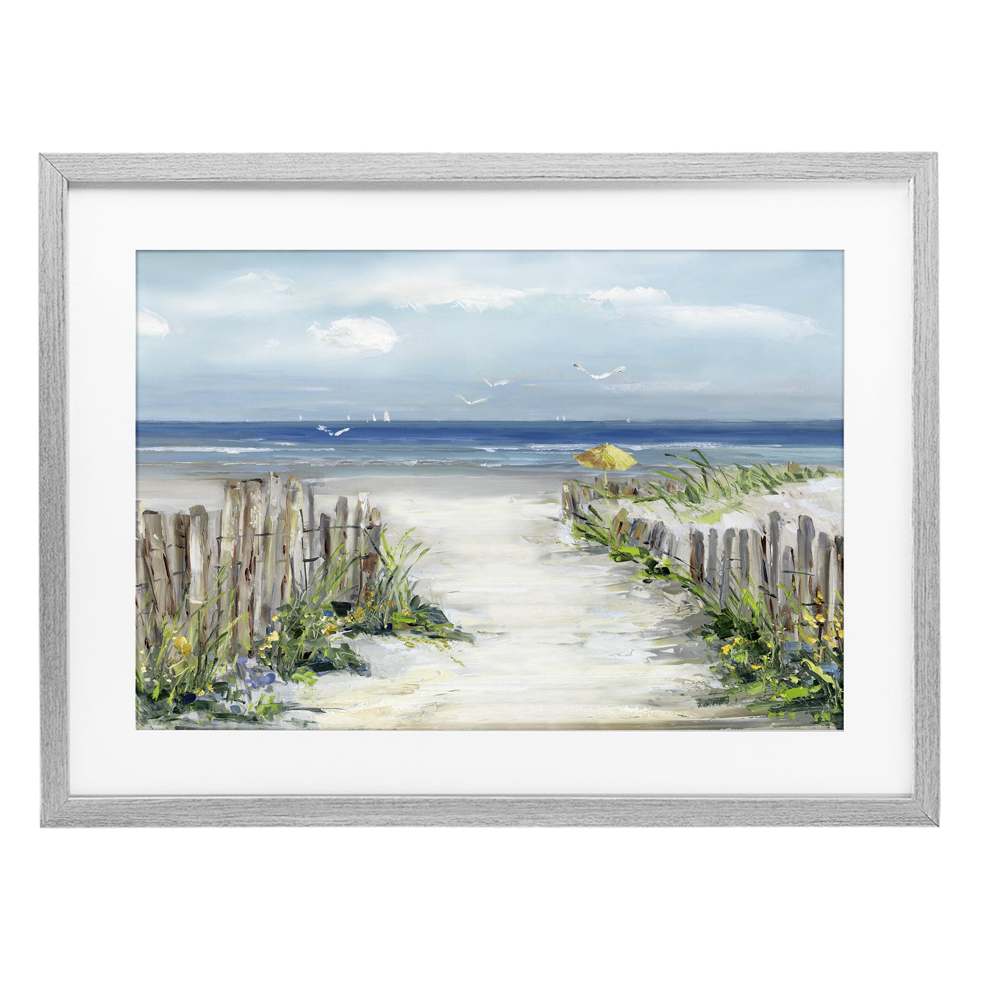 Stupell Industries Sunlit Dune Path To Ocean Gray Framed Print Under Glass, design by Sally Swatland