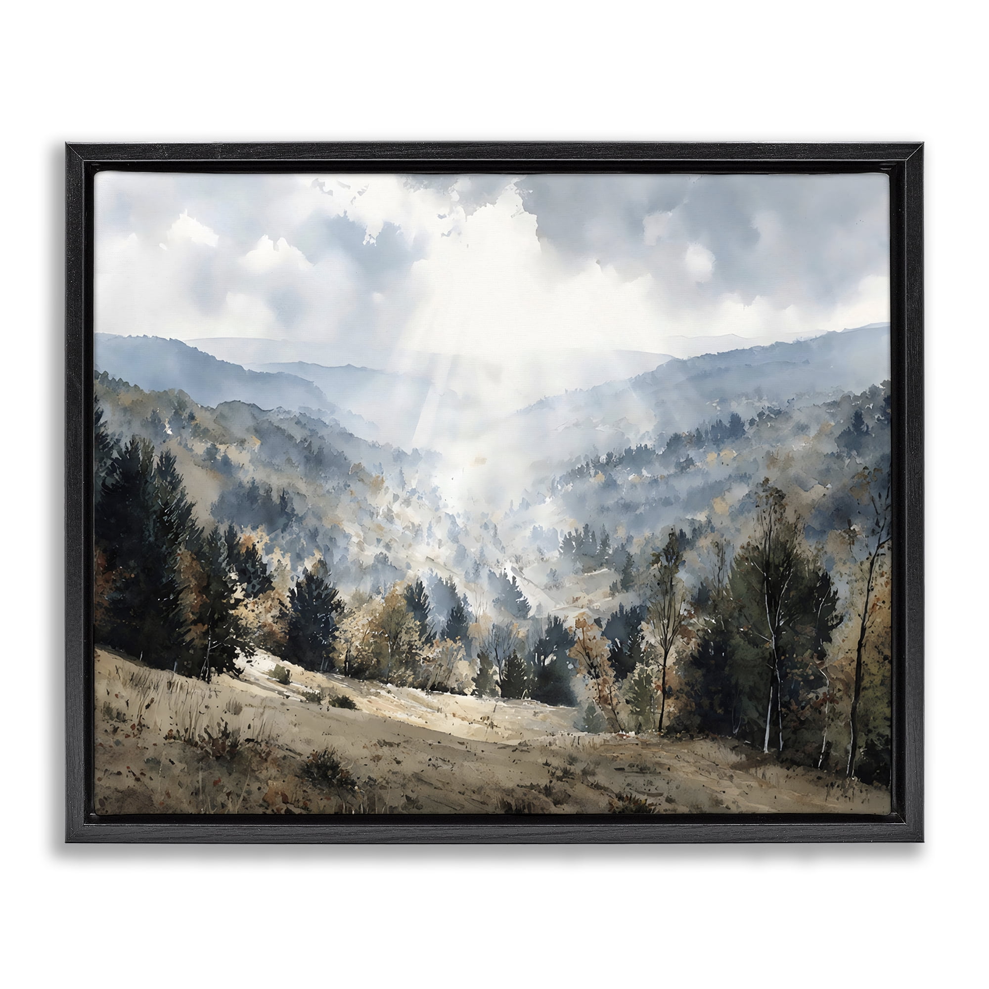 Stupell Industries Sunlit Fall Valley Beams Black Framed Floater Canvas Wall Art, design by Franklyn Gregory