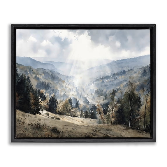 Stupell Industries Transitional Sunlit Fall Valley Beams Black Floating Frame Canvas Art, 21 x 17, by Franklyn Gregory