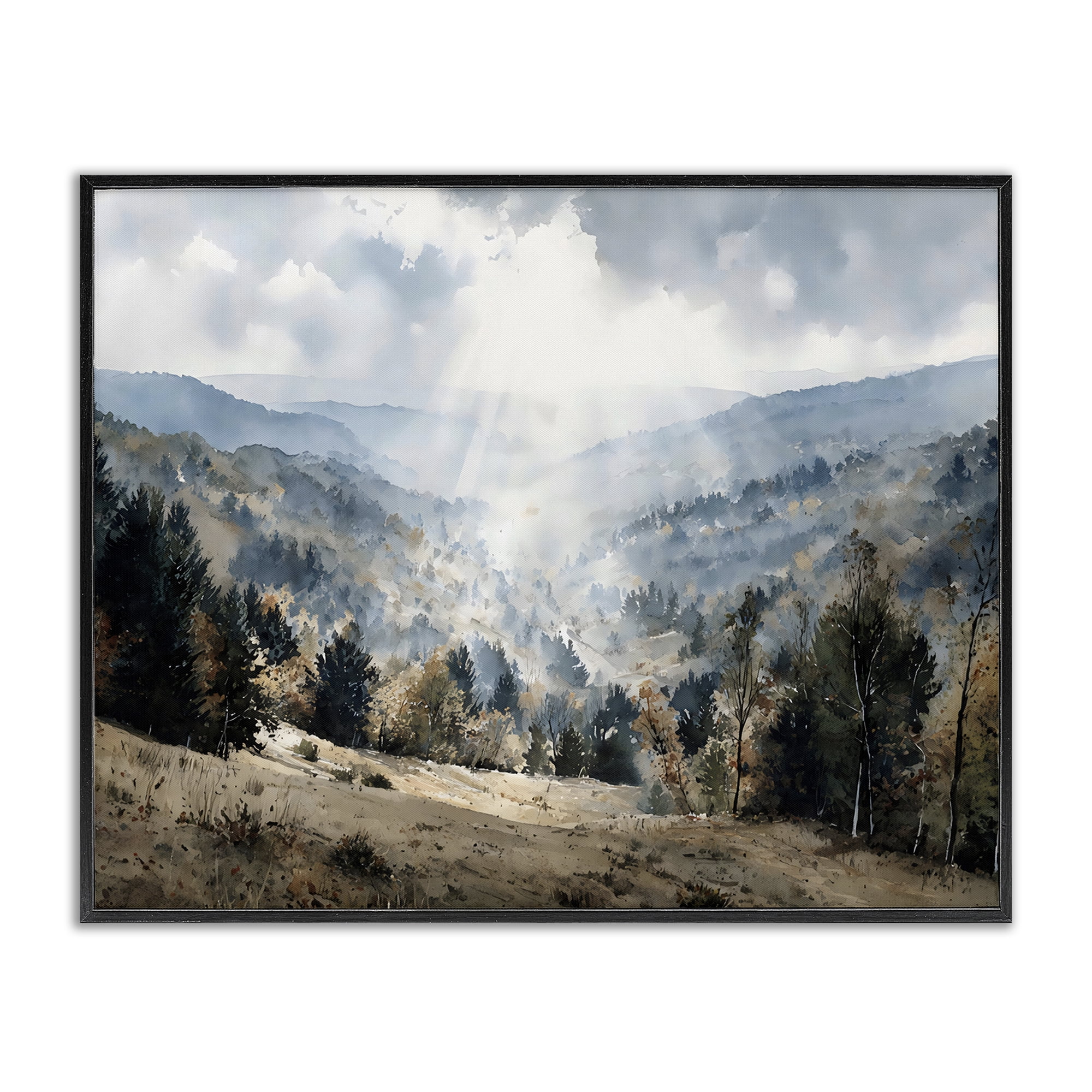 Stupell Industries Sunlit Fall Valley Beams Black Framed Giclee Art, design by Franklyn Gregory