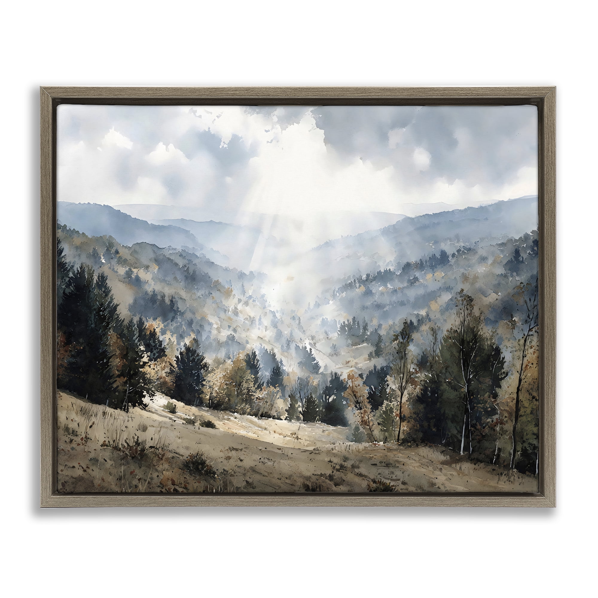 Stupell Industries Sunlit Fall Valley Beams Brown Framed Floater Canvas Wall Art, design by Franklyn Gregory
