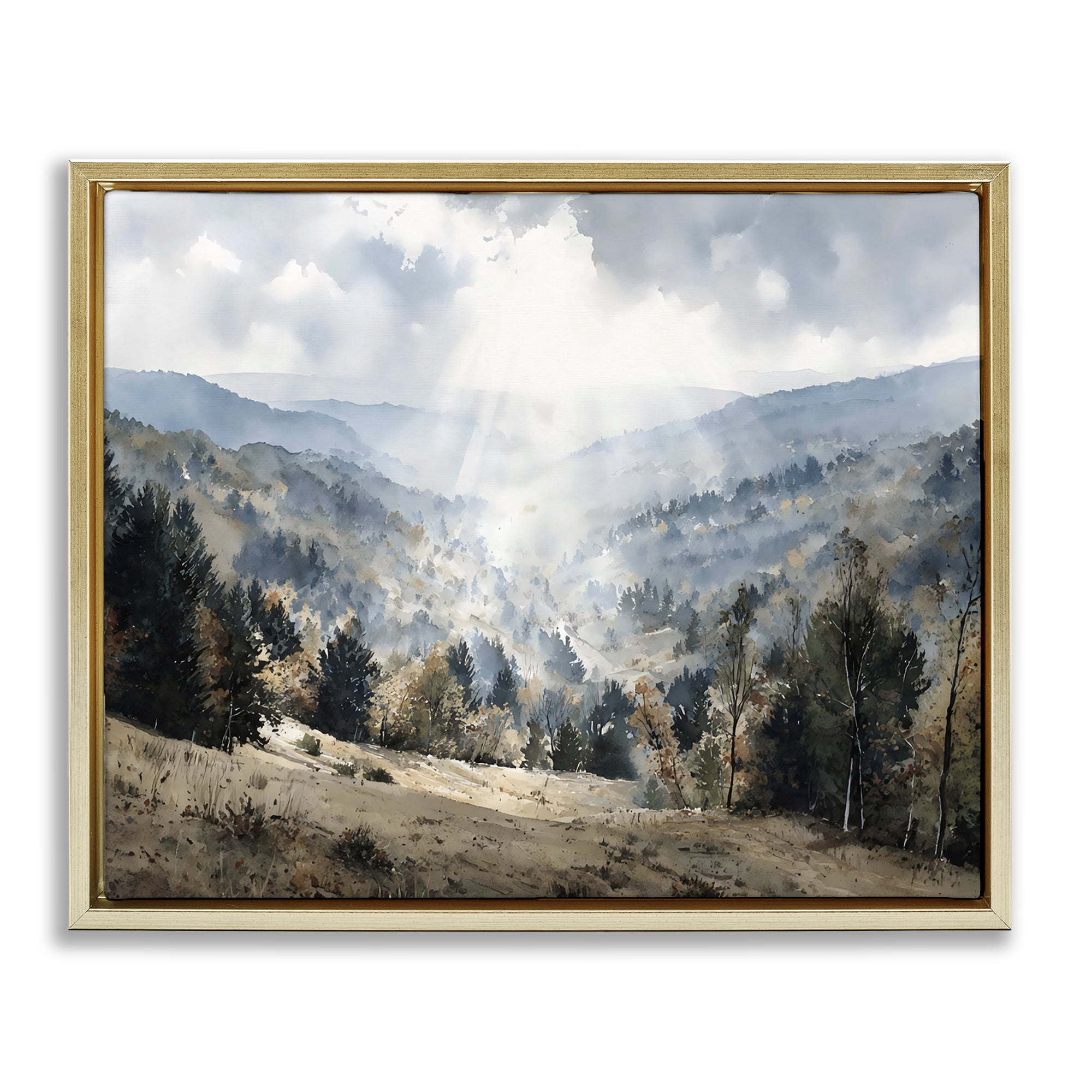 Stupell Industries Sunlit Fall Valley Beams Gold Framed Floater Canvas Wall Art, design by Franklyn Gregory