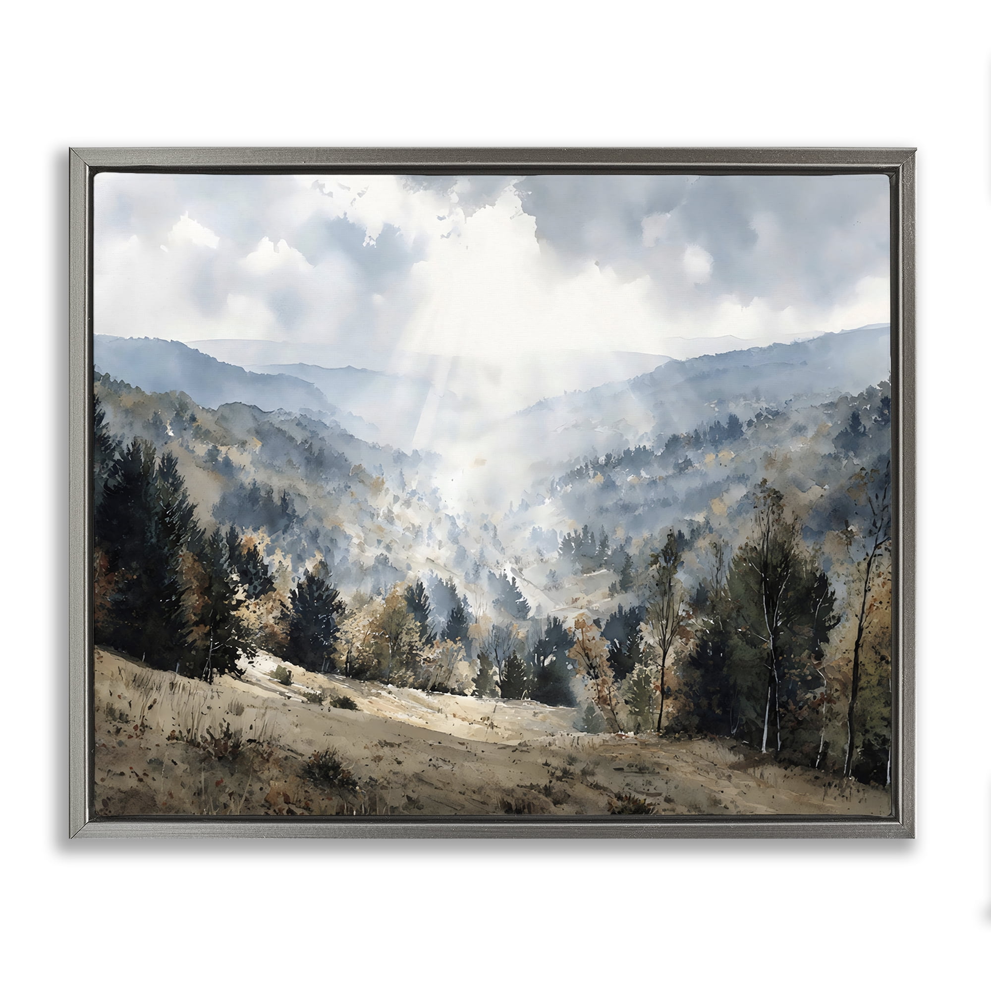 Stupell Industries Sunlit Fall Valley Beams Gray Framed Floater Canvas Wall Art, design by Franklyn Gregory