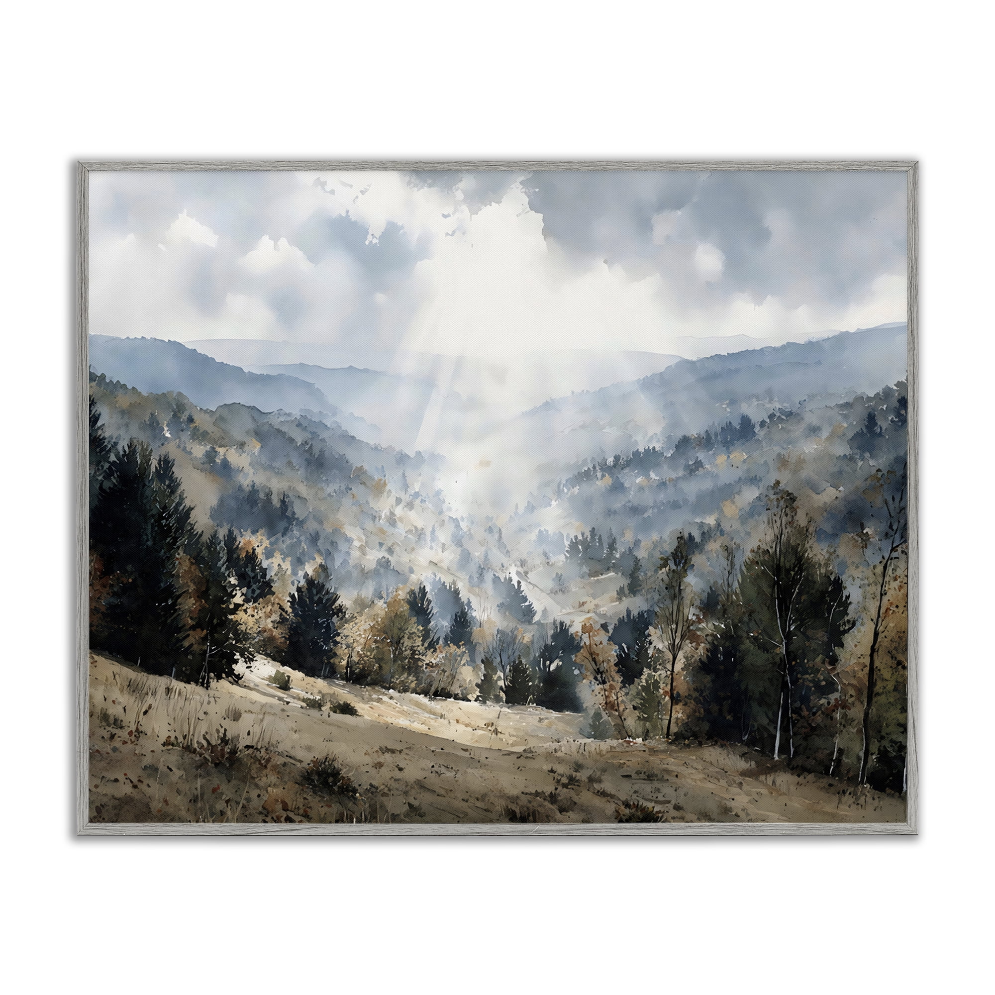 Stupell Industries Sunlit Fall Valley Beams Gray Framed Giclee Art, design by Franklyn Gregory