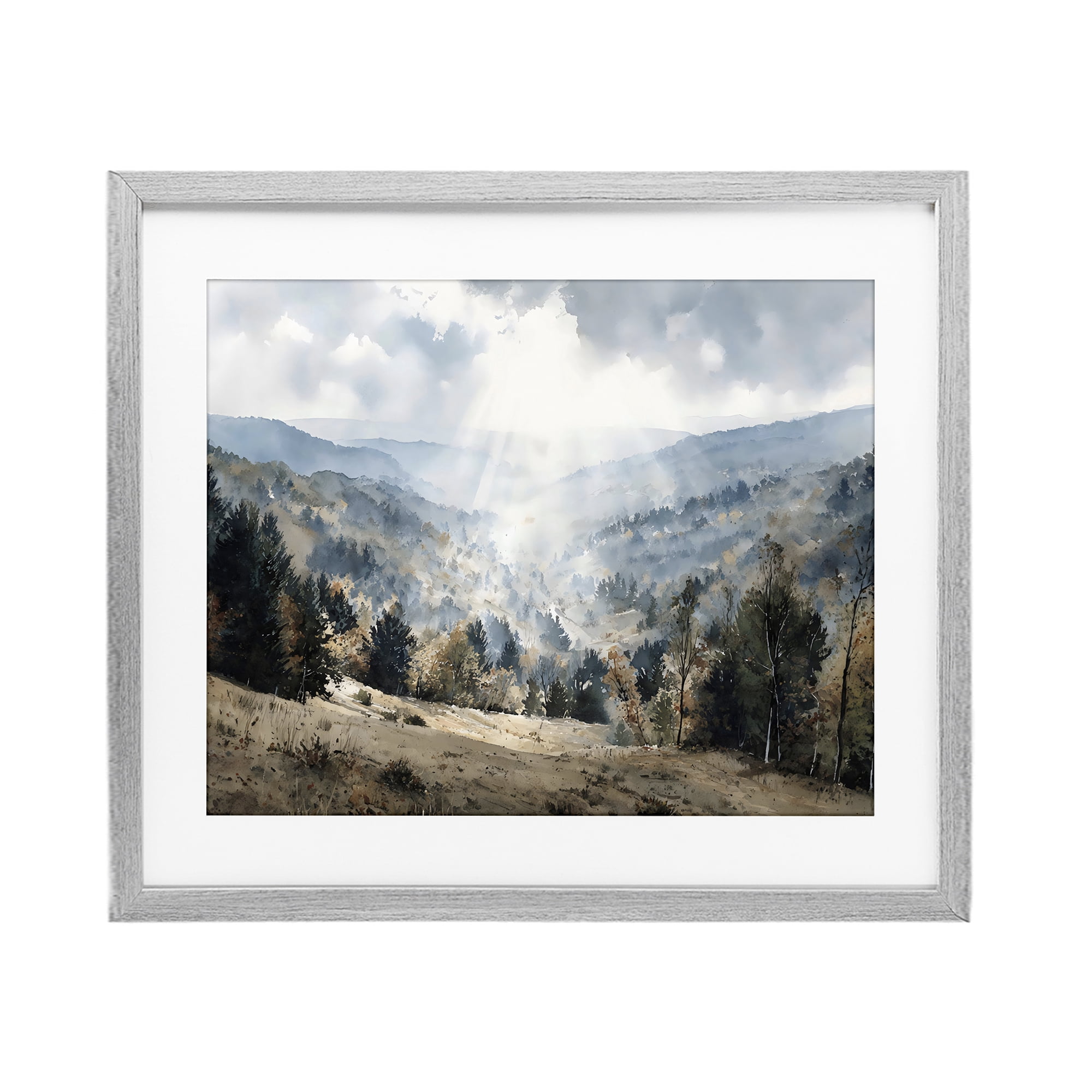 Stupell Industries Sunlit Fall Valley Beams Gray Framed Print Under Glass, design by Franklyn Gregory