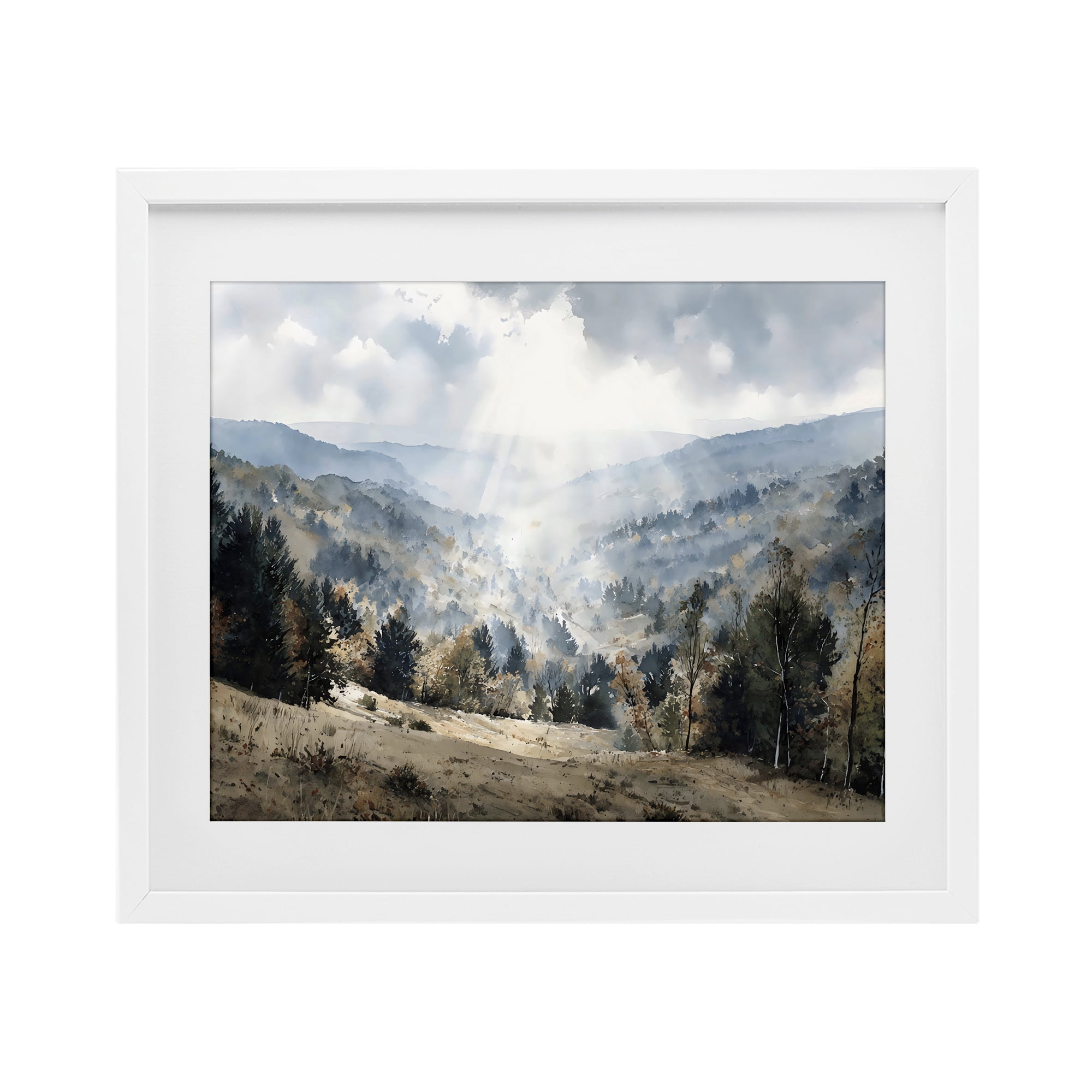 Stupell Industries Sunlit Fall Valley Beams White Framed Print Under Glass, design by Franklyn Gregory