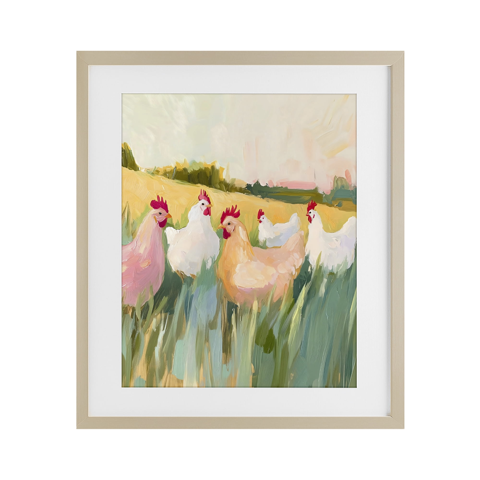 Stupell Industries Sunlit Flock of Chickens Birch Framed Print Under Glass, design by The Prints Vibe
