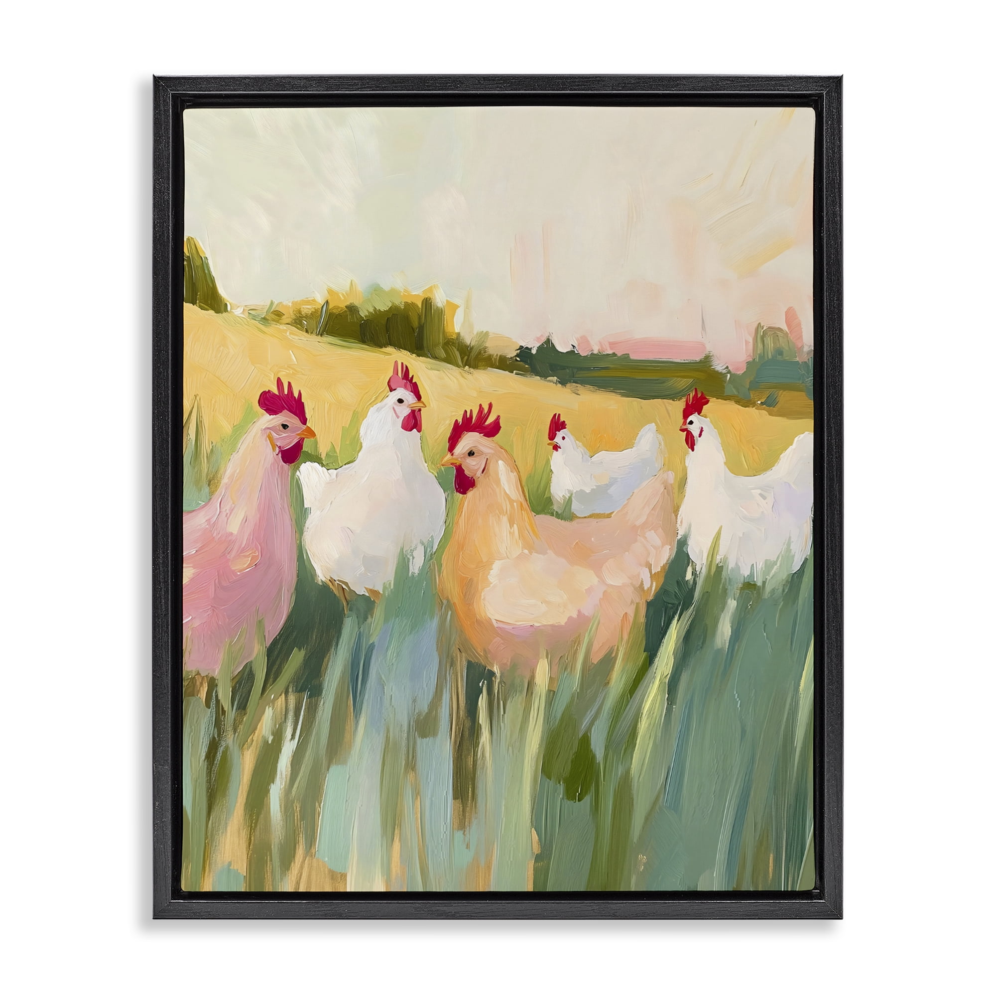 Stupell Industries Sunlit Flock of Chickens Black Framed Floater Canvas Wall Art, design by The Prints Vibe