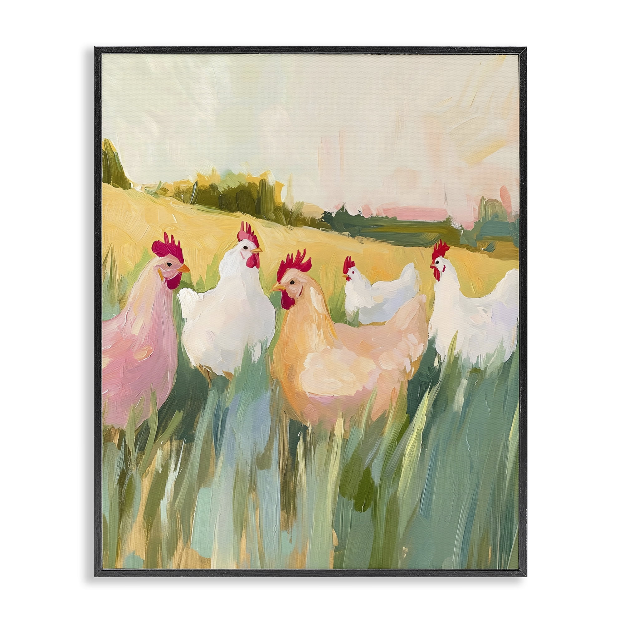 Stupell Industries Sunlit Flock of Chickens Black Framed Giclee Art, design by The Prints Vibe