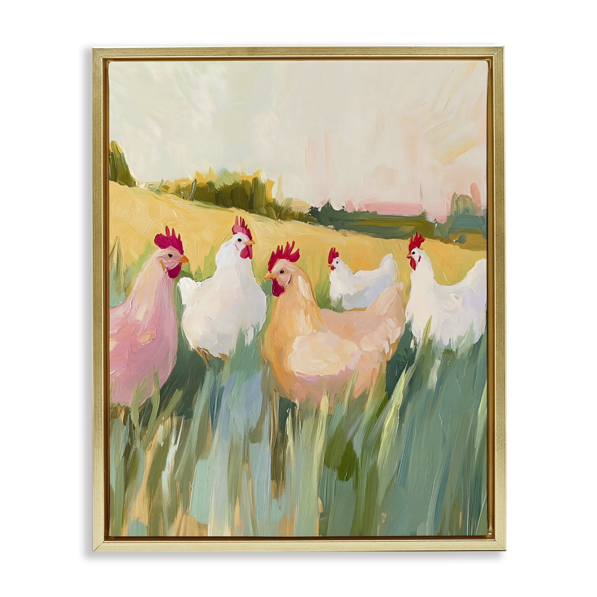 Stupell Industries Sunlit Flock of Chickens Gold Framed Floater Canvas Wall Art, design by The Prints Vibe