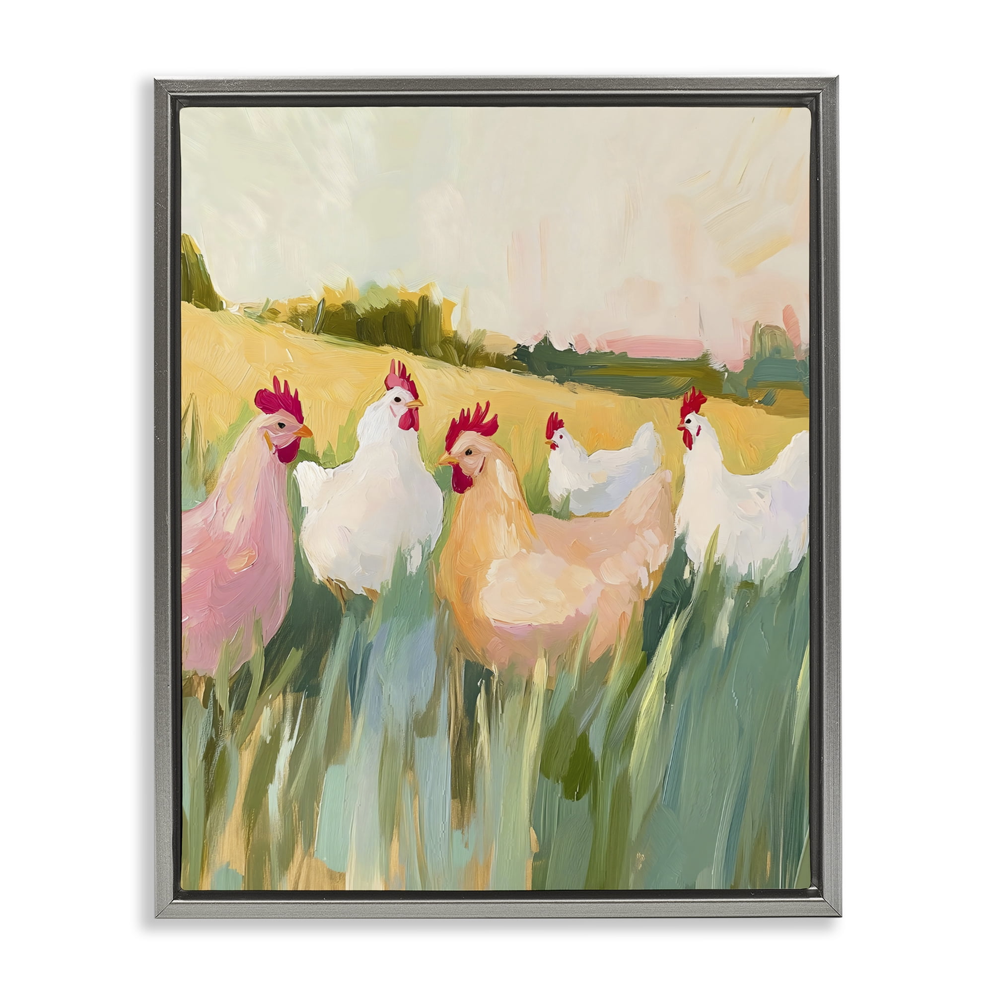 Stupell Industries Sunlit Flock of Chickens Gray Framed Floater Canvas Wall Art, design by The Prints Vibe