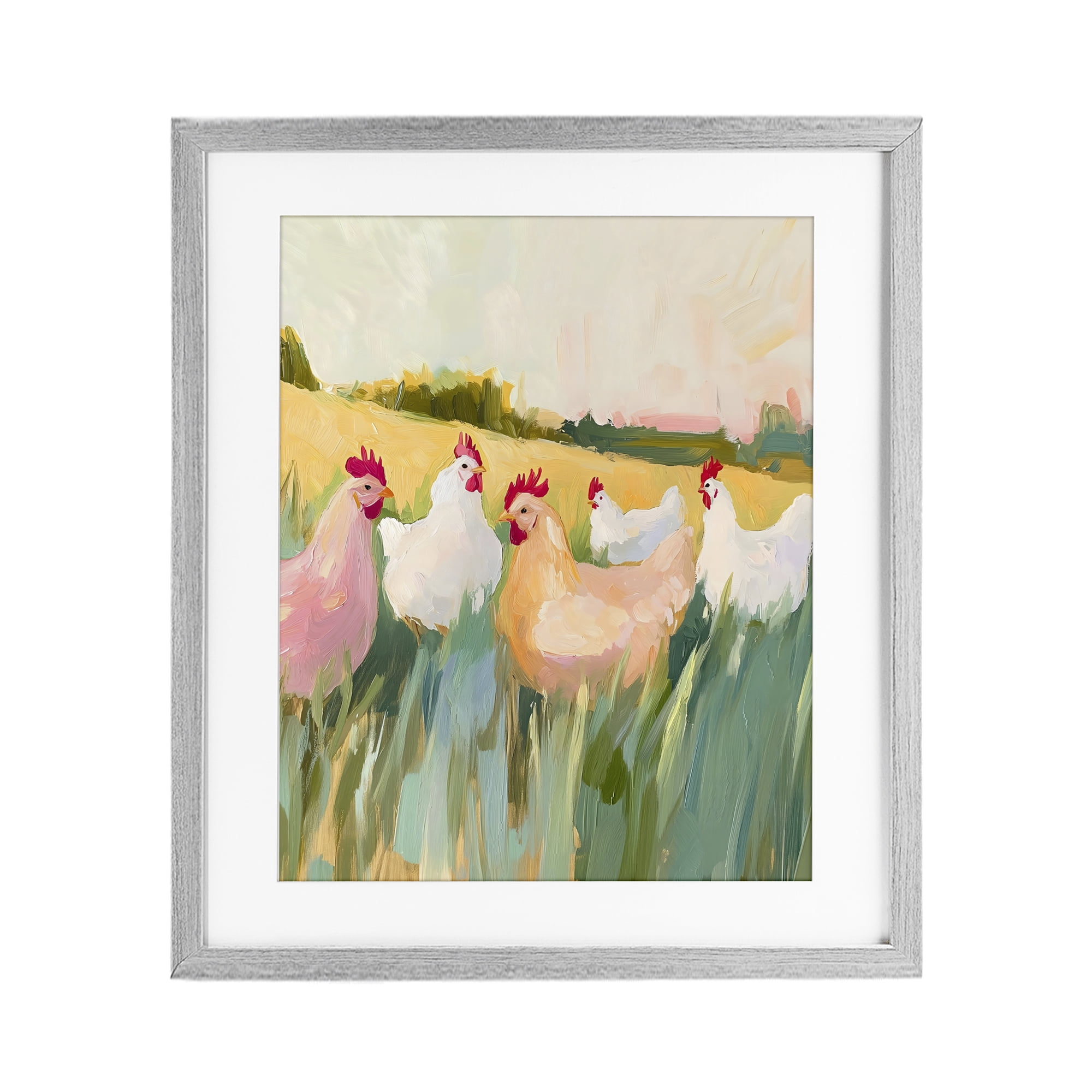Stupell Industries Sunlit Flock of Chickens Gray Framed Print Under Glass, design by The Prints Vibe