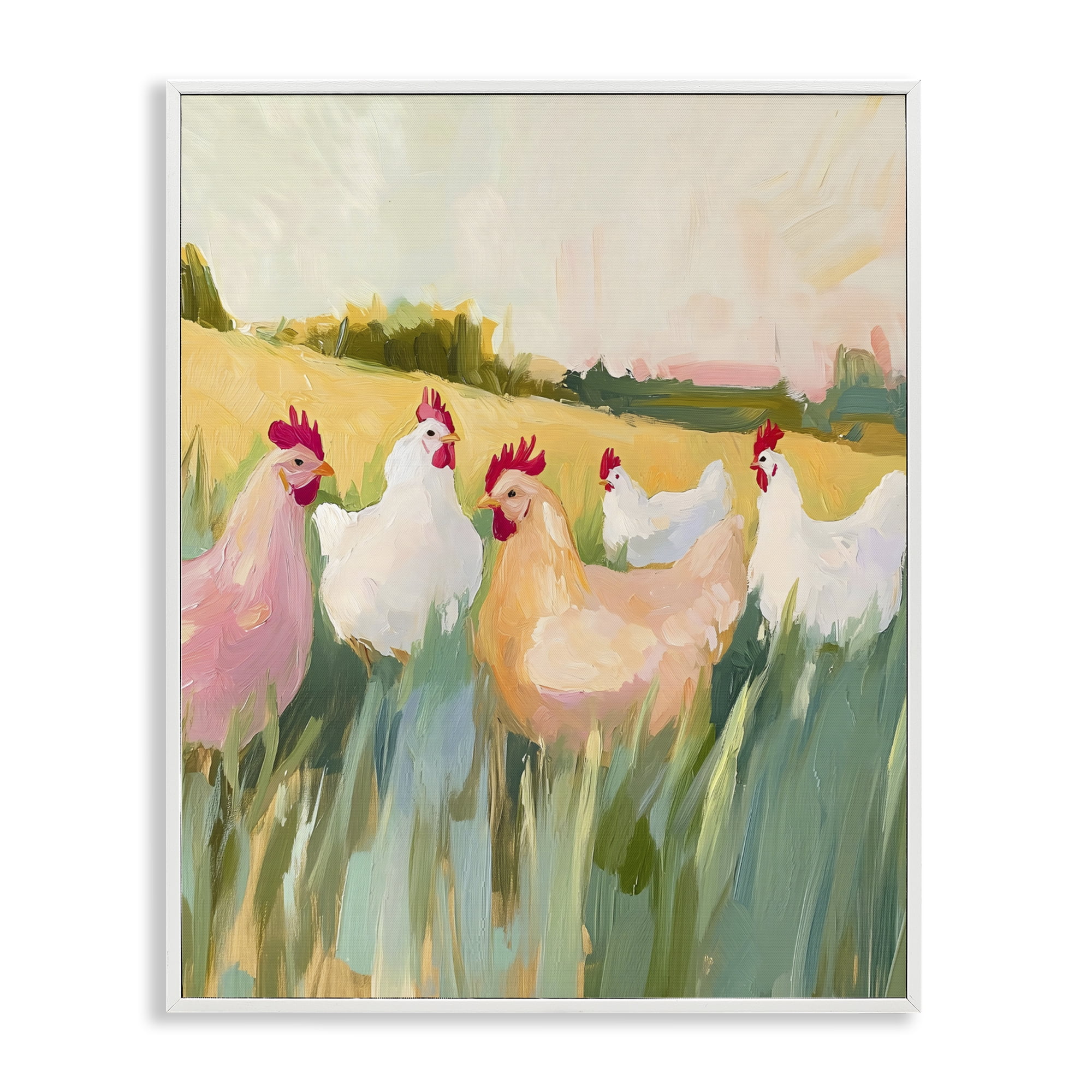Stupell Industries Sunlit Flock of Chickens White Framed Giclee Art, design by The Prints Vibe