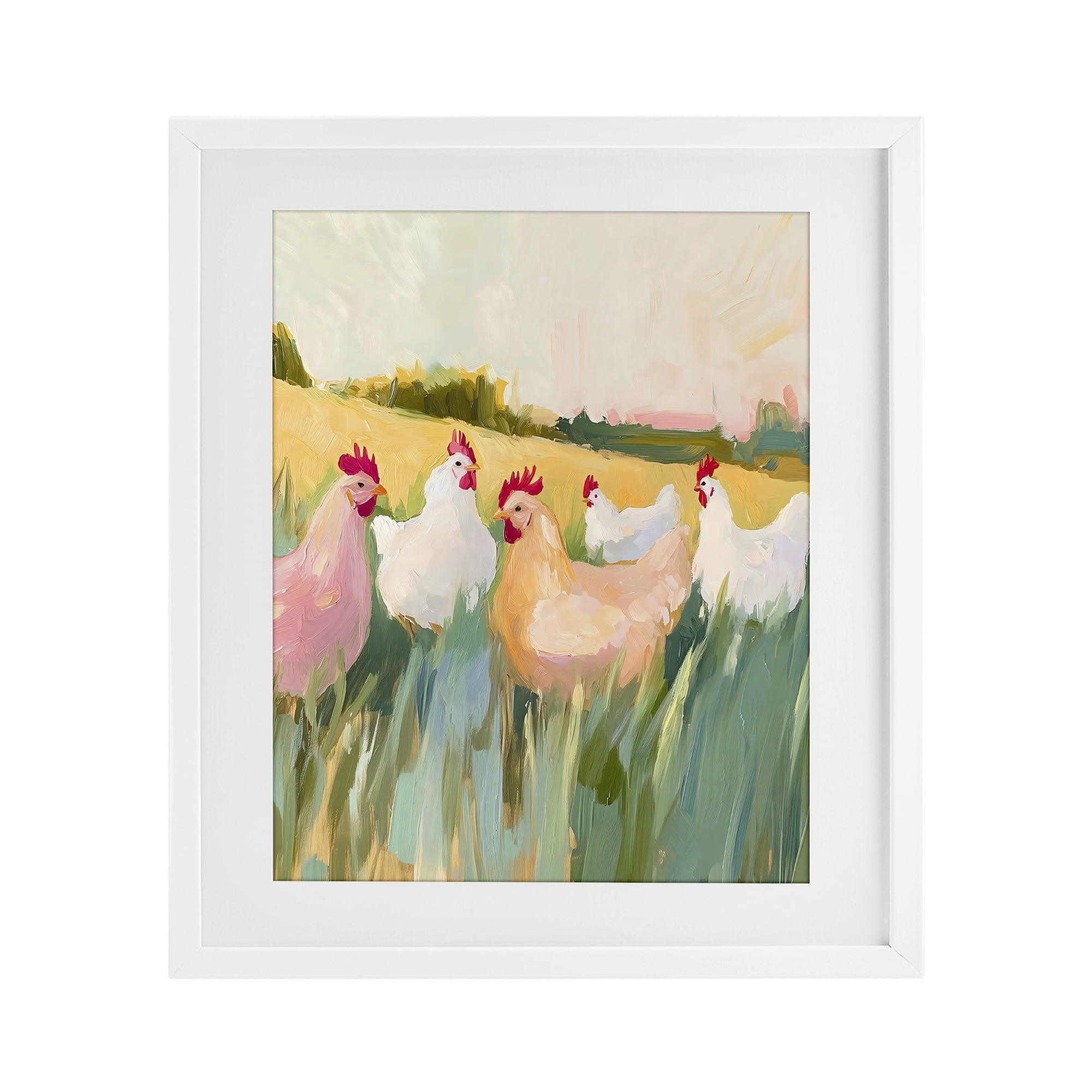 Stupell Industries Sunlit Flock of Chickens White Framed Print Under Glass, design by The Prints Vibe