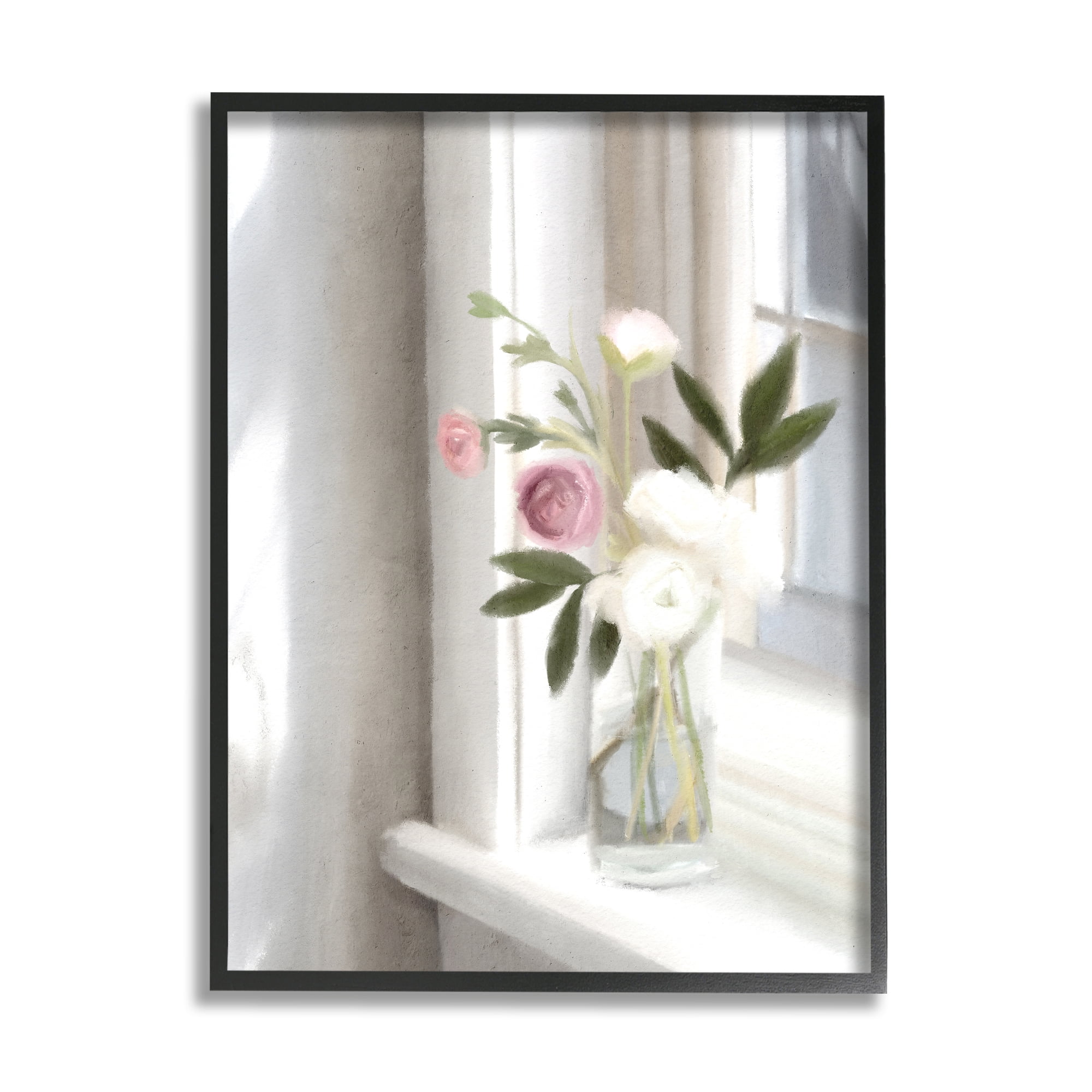 Stupell Industries Sunlit Flower Bouquet Blooming White Petals Windowsill Painting Black Framed Art Print Wall Art, Design by Leah Straatsma