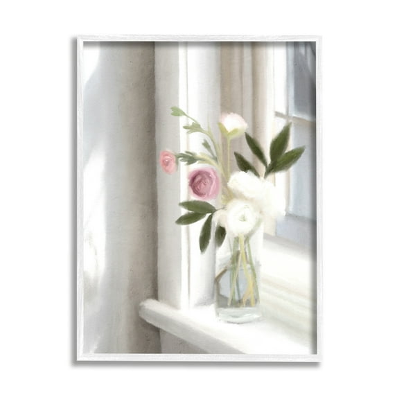 Stupell Industries Sunlit Flower Bouquet Blooming White Petals Windowsill Painting White Framed Art Print Wall Art, Design by Leah Straatsma