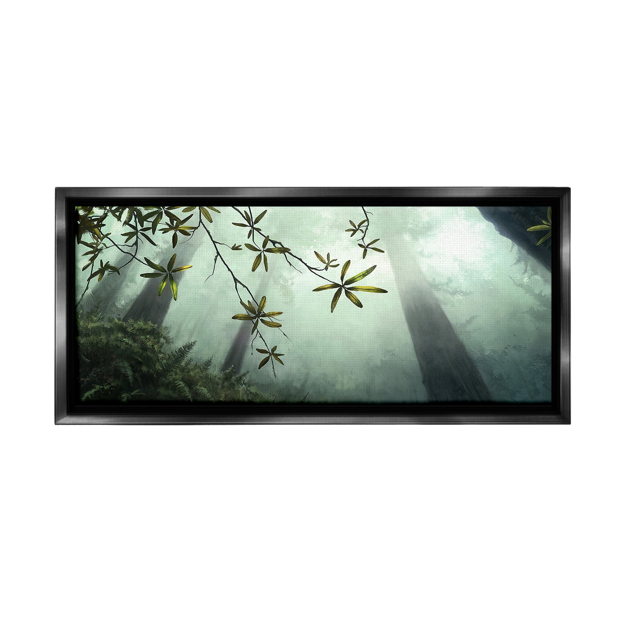 Stupell Industries Sunlit Forest Greenery Landscape Painting Black Floater Framed Canvas Art Print Wall Art, 31 x 14