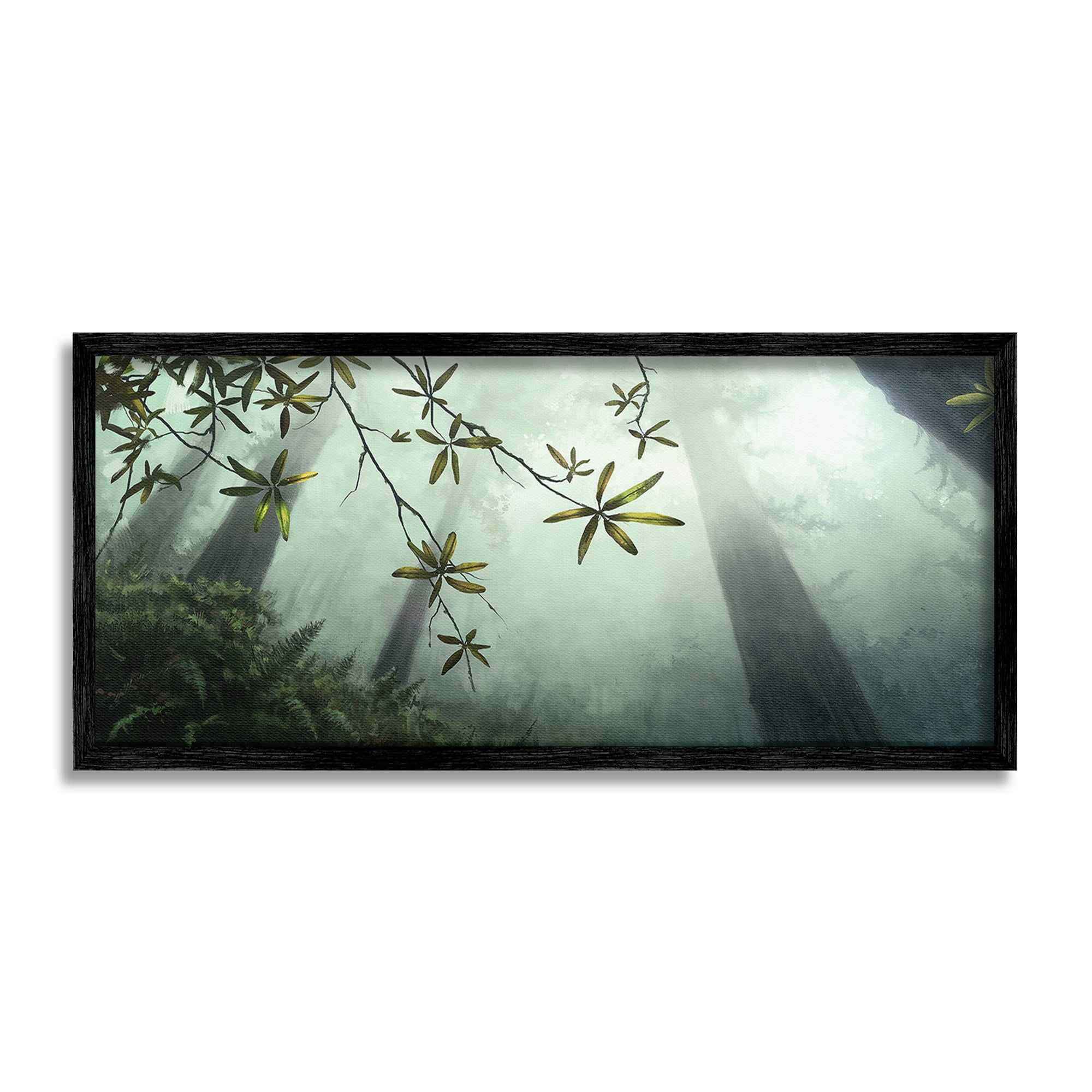 Stupell Industries Sunlit Forest Greenery Landscape Painting Black Framed Art Print Wall Art, 30 x 13