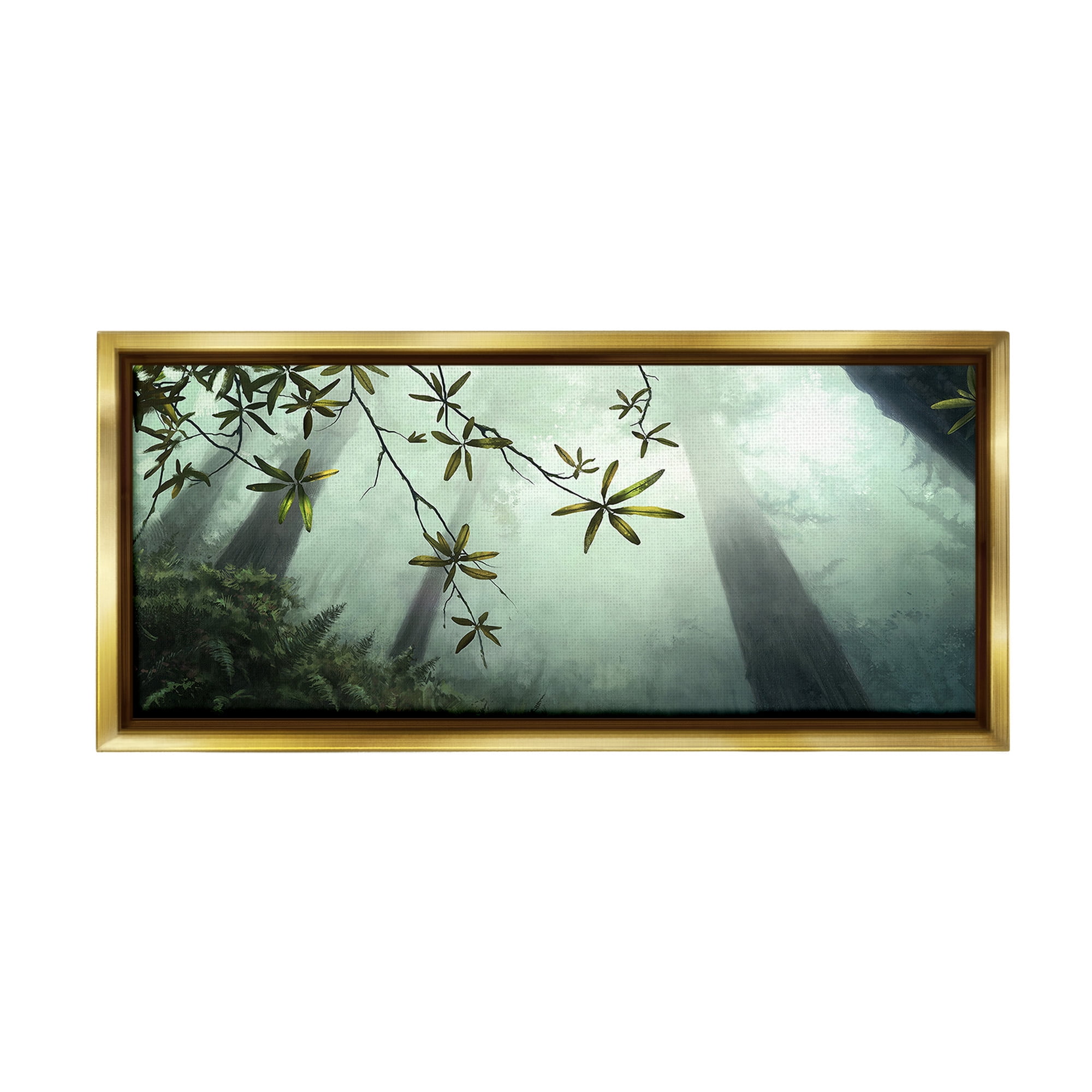 Stupell Industries Sunlit Forest Greenery Landscape Painting Gold Floater Framed Canvas Art Print Wall Art, 25 x 11