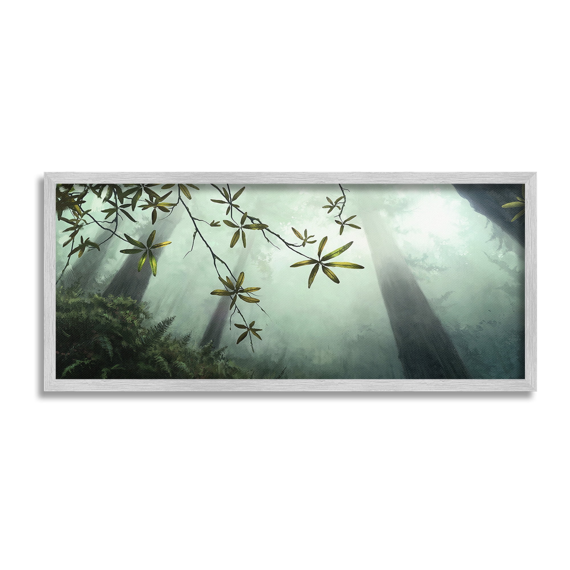 Stupell Industries Sunlit Forest Greenery Landscape Painting Gray Framed Art Print Wall Art, 24 x 10