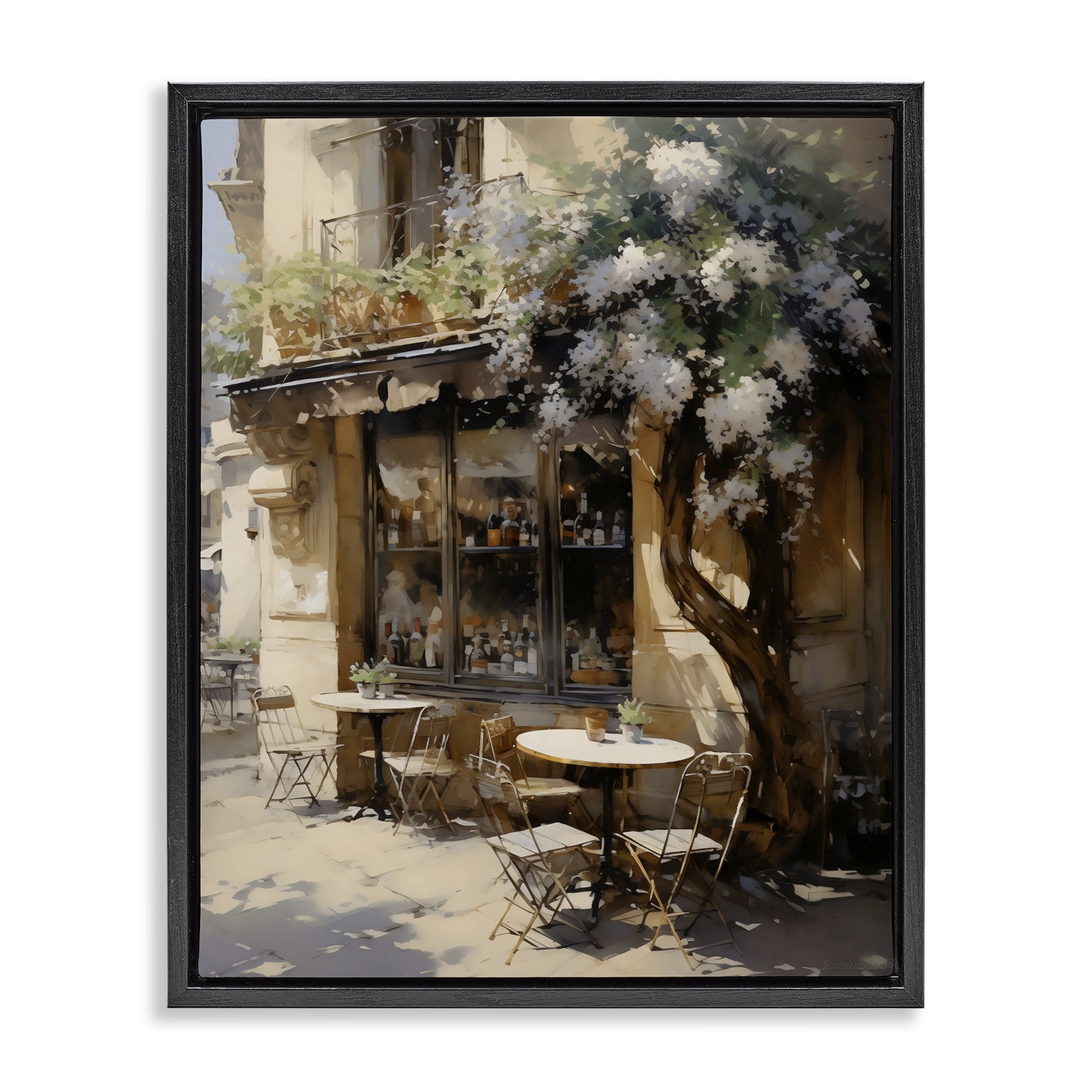 Stupell Industries Sunlit French Cafe Terrace Black Framed Floater Canvas Wall Art, design by Creative Studio