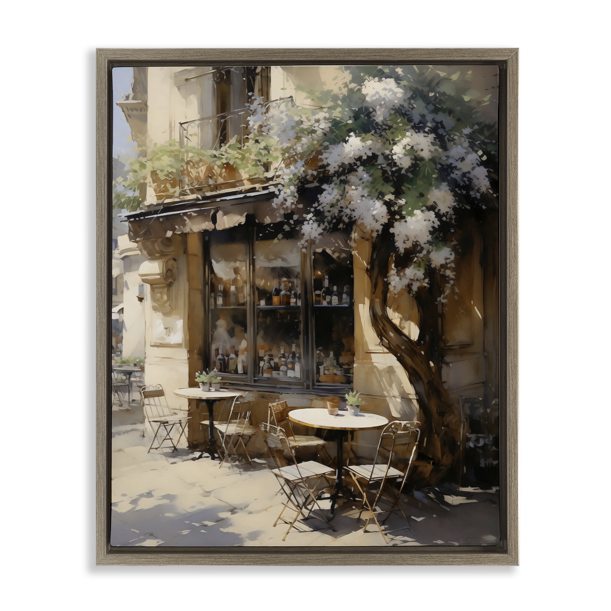 Stupell Industries Sunlit French Cafe Terrace Brown Framed Floater Canvas Wall Art, design by Creative Studio