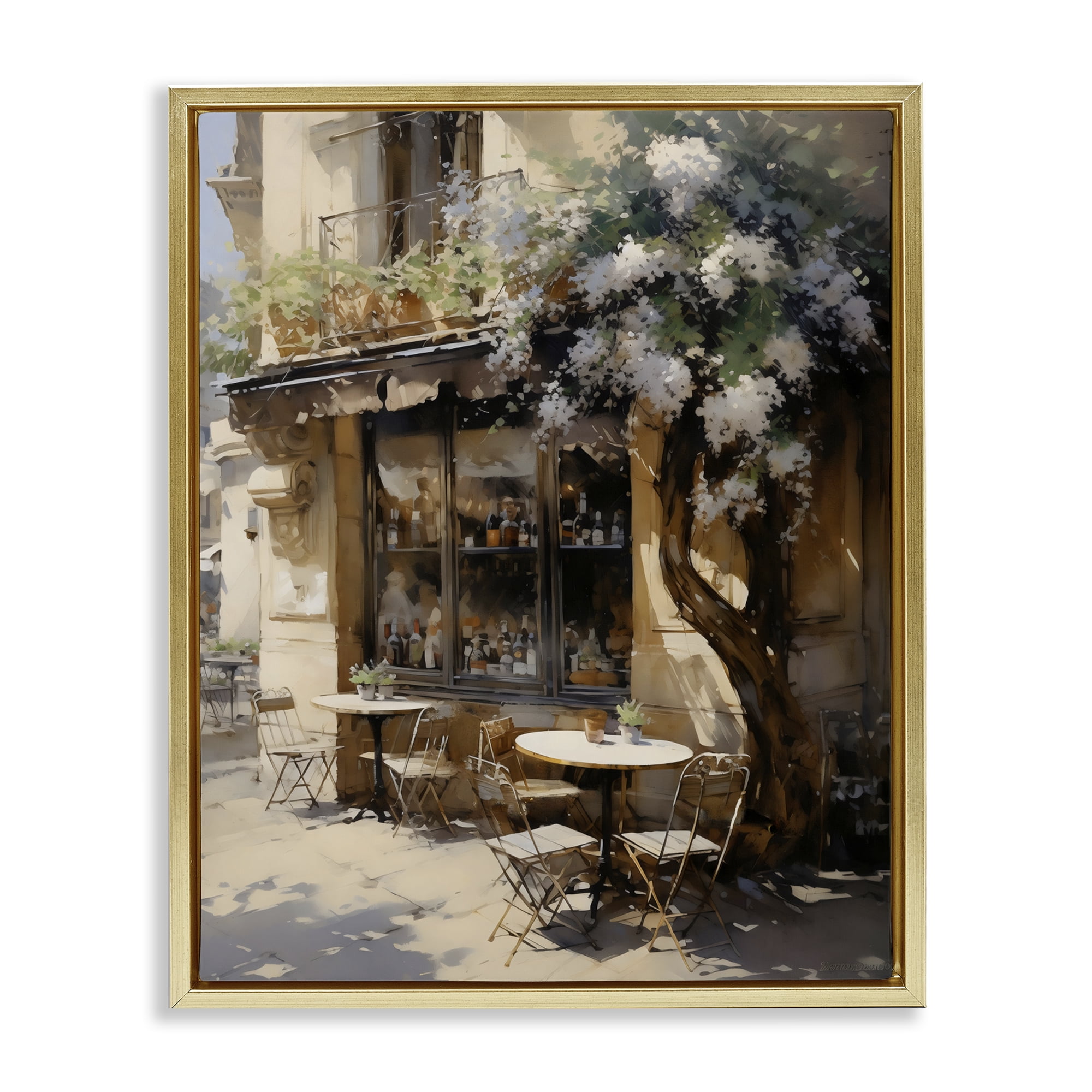 Stupell Industries Sunlit French Cafe Terrace Gold Framed Floater Canvas Wall Art, design by Creative Studio