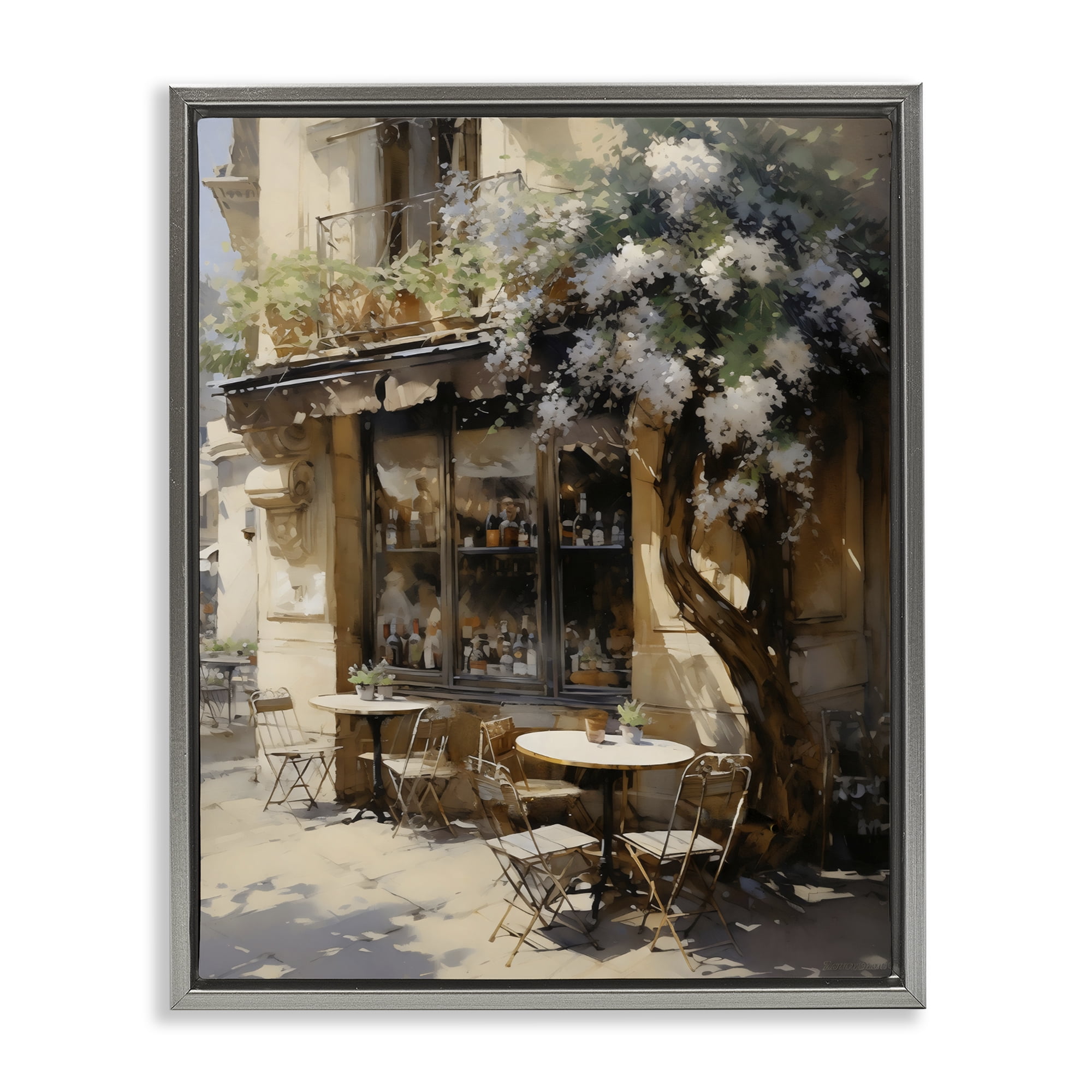 Stupell Industries Sunlit French Cafe Terrace Gray Framed Floater Canvas Wall Art, design by Creative Studio