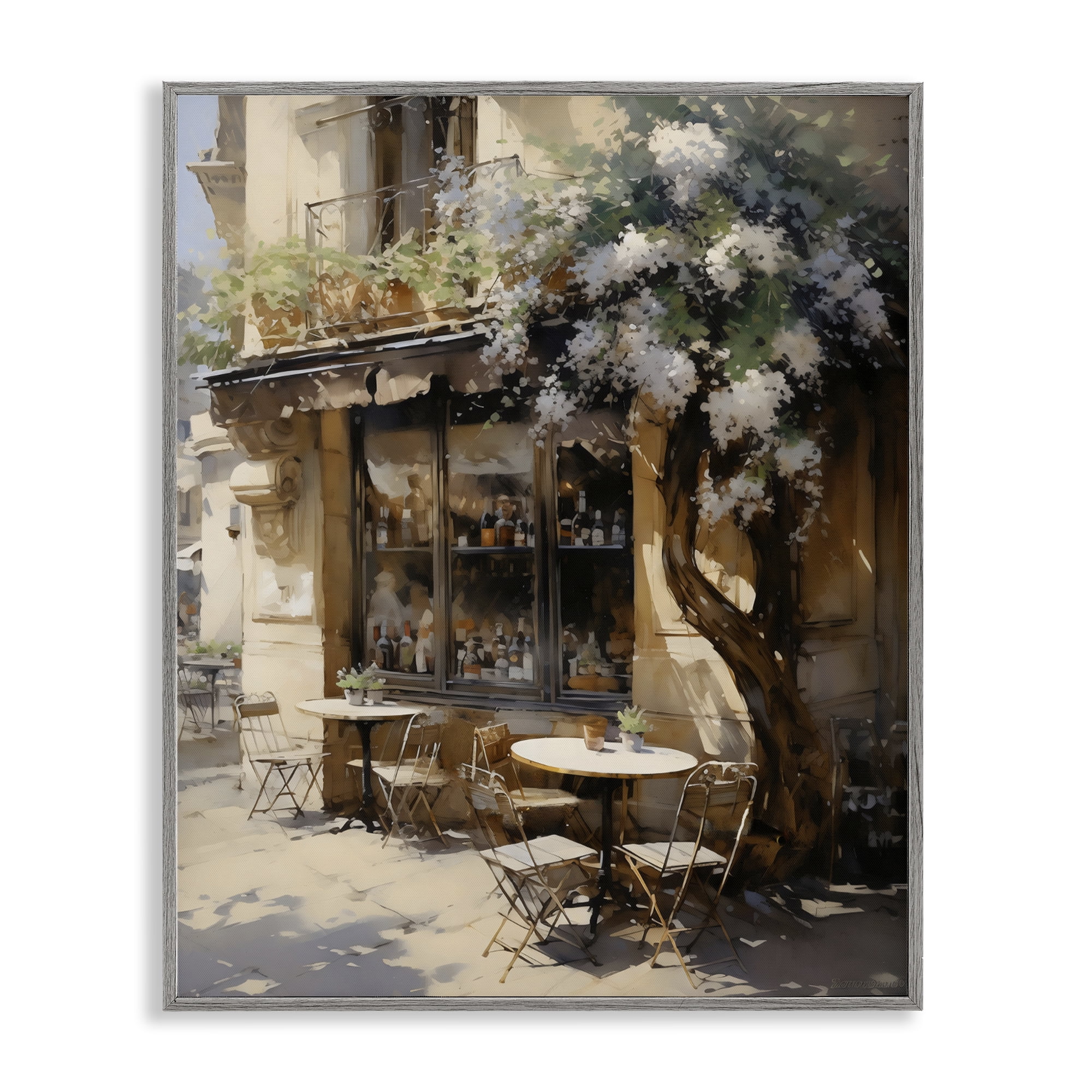 Stupell Industries Sunlit French Cafe Terrace Gray Framed Giclee Art, design by Creative Studio
