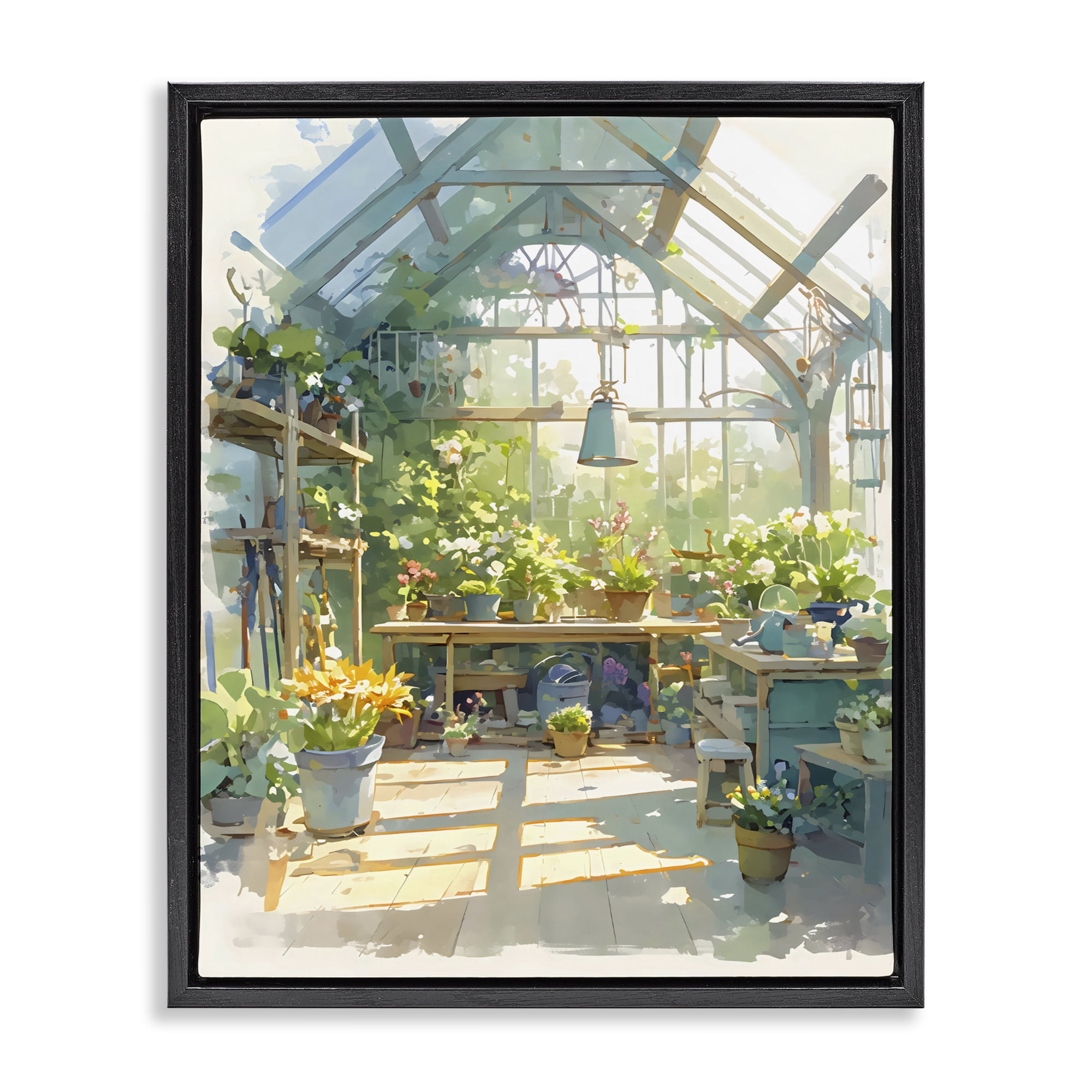 Stupell Industries Sunlit Greenhouse Plant Sanctuary Black Framed Floater Canvas Wall Art, design by Creative Studio