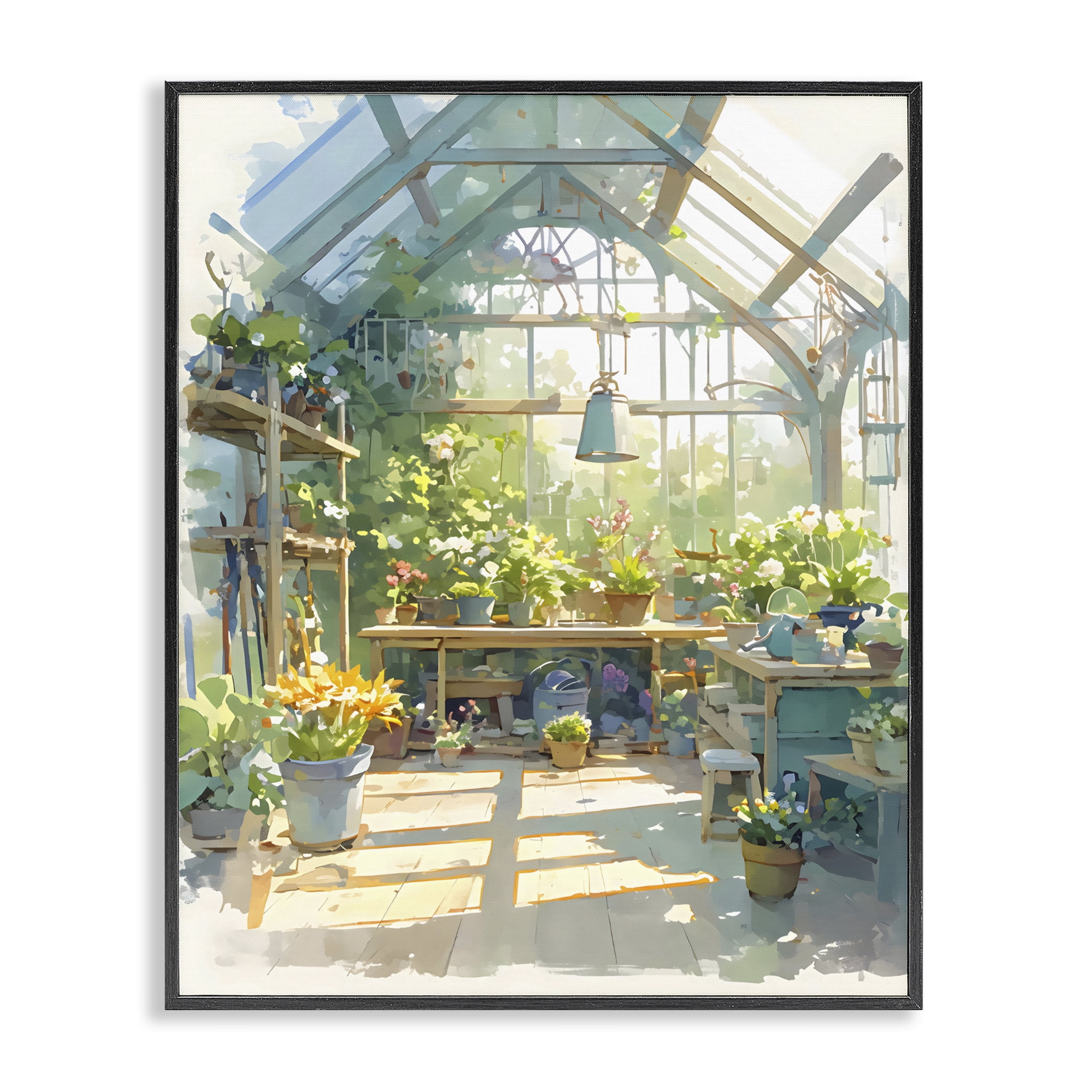 Stupell Industries Sunlit Greenhouse Plant Sanctuary Black Framed Giclee Art, design by Creative Studio