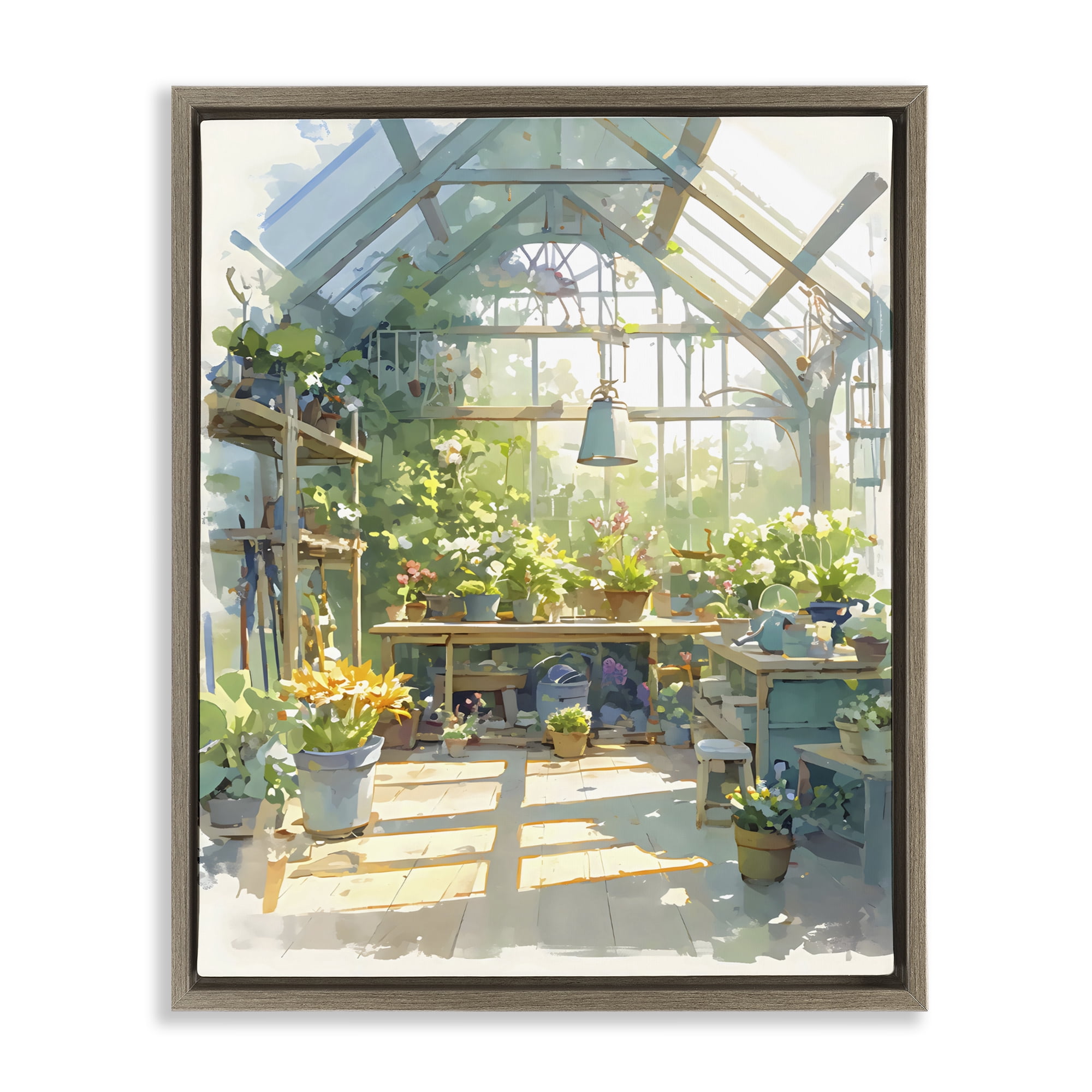 Stupell Industries Sunlit Greenhouse Plant Sanctuary Brown Framed Floater Canvas Wall Art, design by Creative Studio