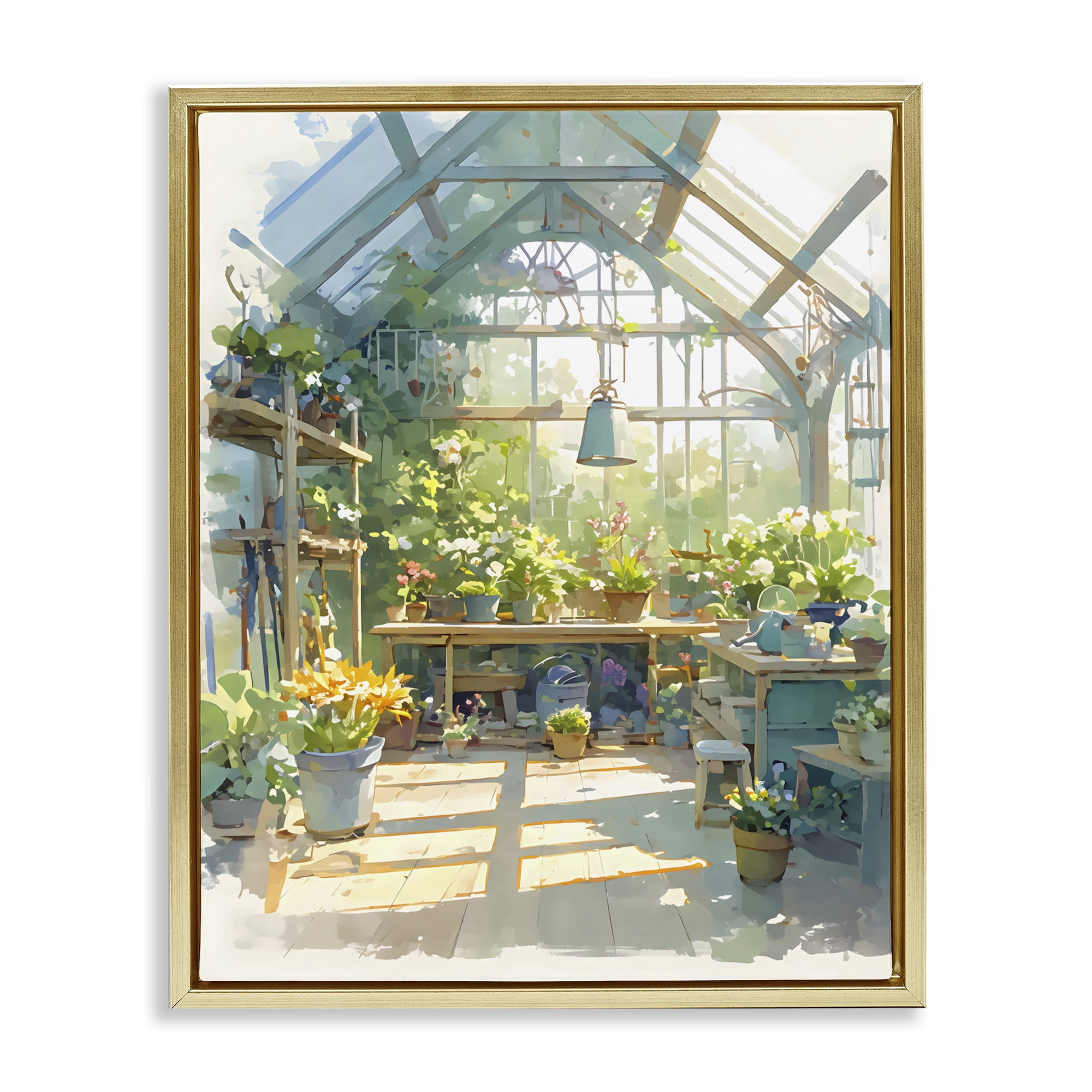 Stupell Industries Sunlit Greenhouse Plant Sanctuary Gold Framed Floater Canvas Wall Art, design by Creative Studio