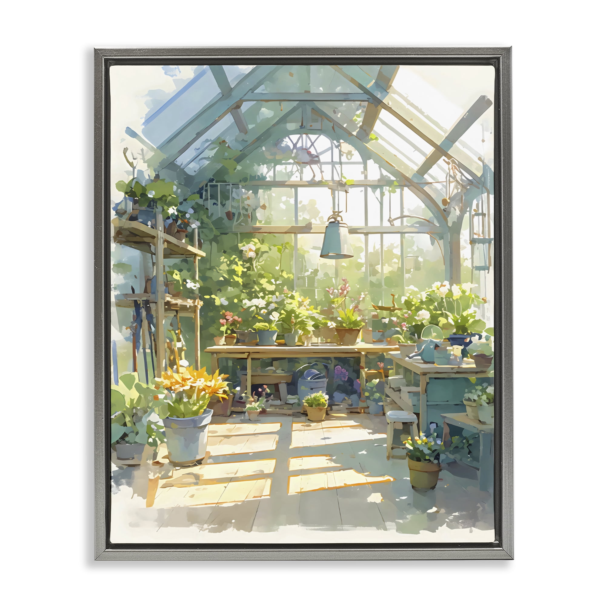 Stupell Industries Sunlit Greenhouse Plant Sanctuary Gray Framed Floater Canvas Wall Art, design by Creative Studio