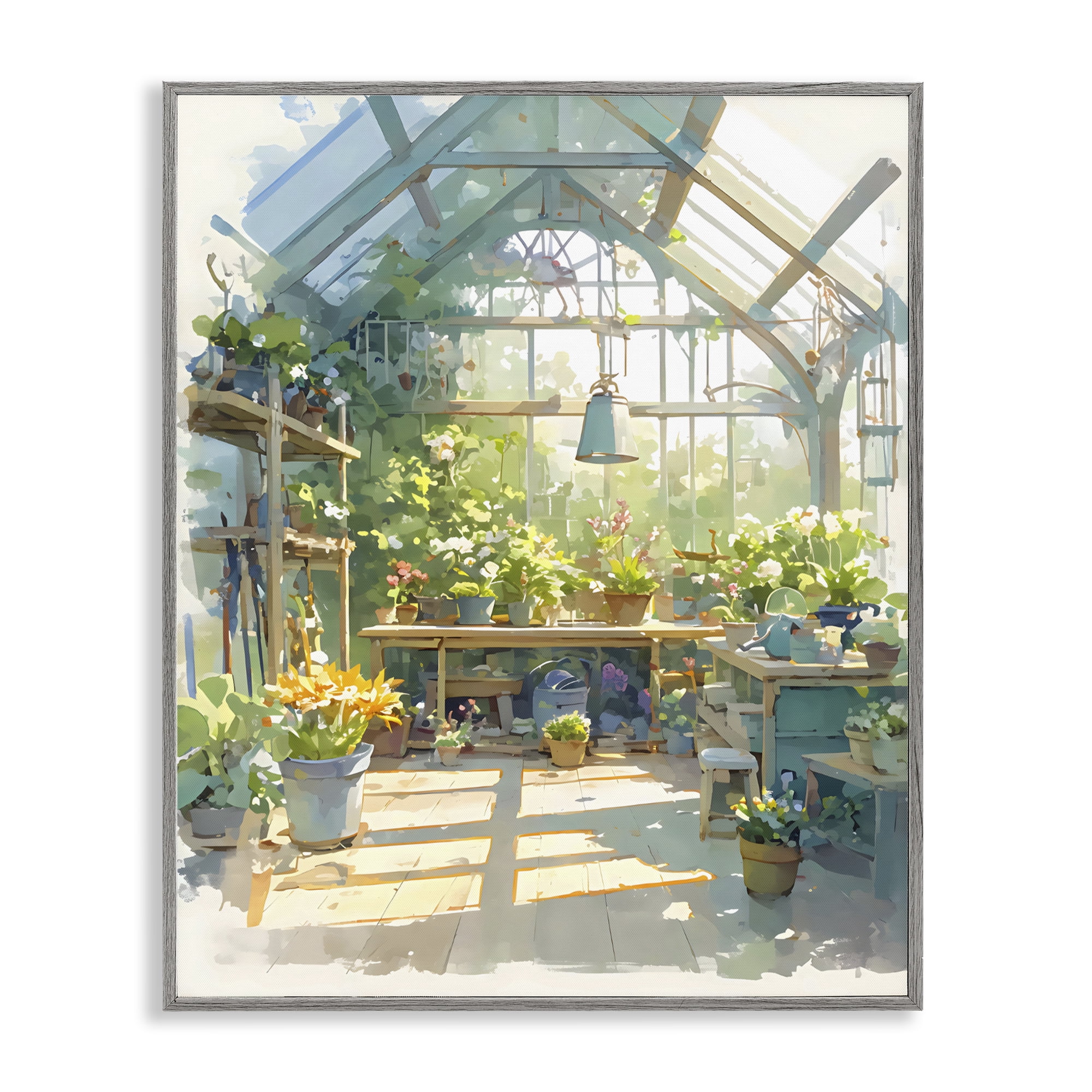 Stupell Industries Sunlit Greenhouse Plant Sanctuary Gray Framed Giclee Art, design by Creative Studio