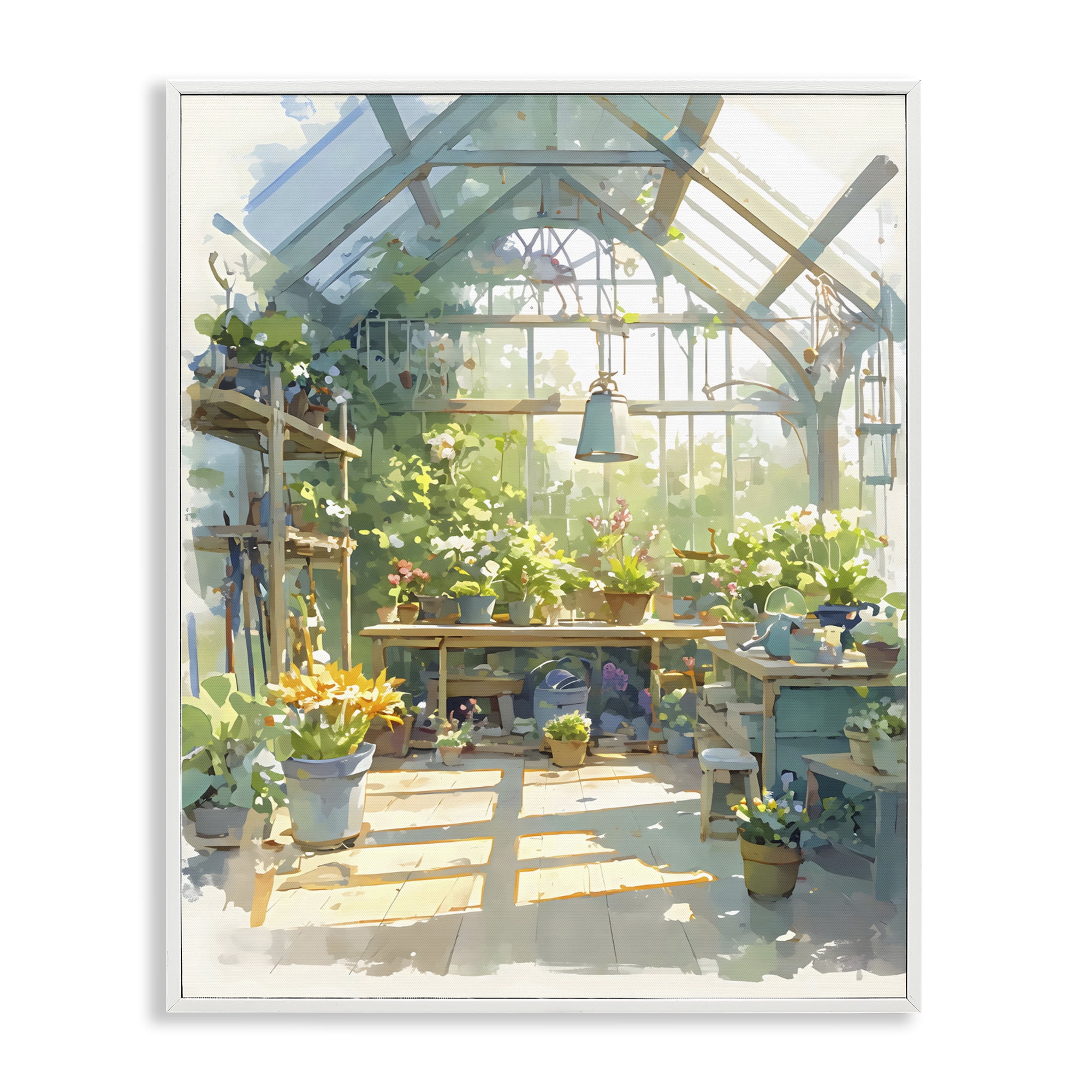 Stupell Industries Sunlit Greenhouse Plant Sanctuary White Framed Giclee Art, design by Creative Studio