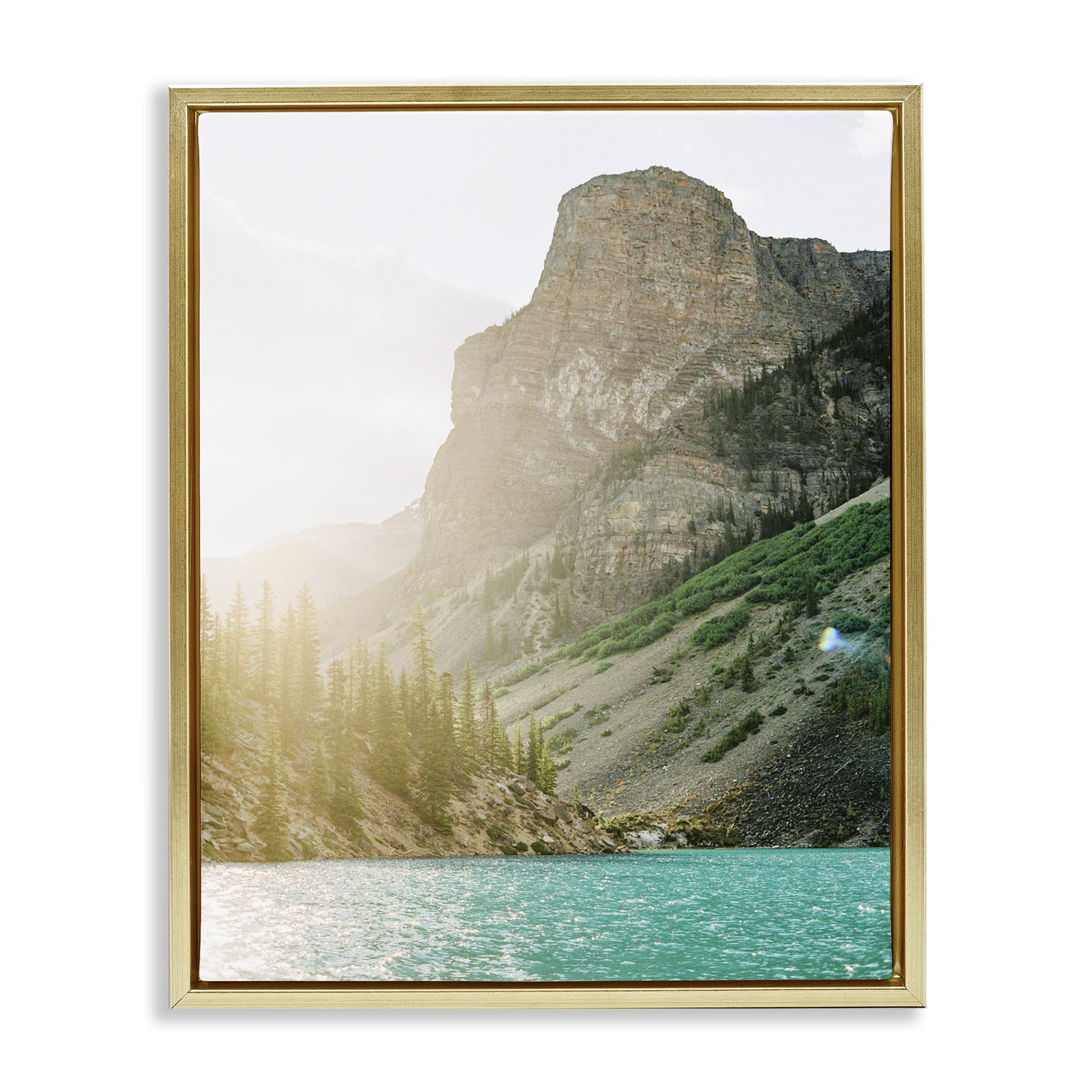 Stupell Industries Sunlit Hills Peak Landscape Photography Gold Floater Framed Art Print Wall Art, 17 x 21
